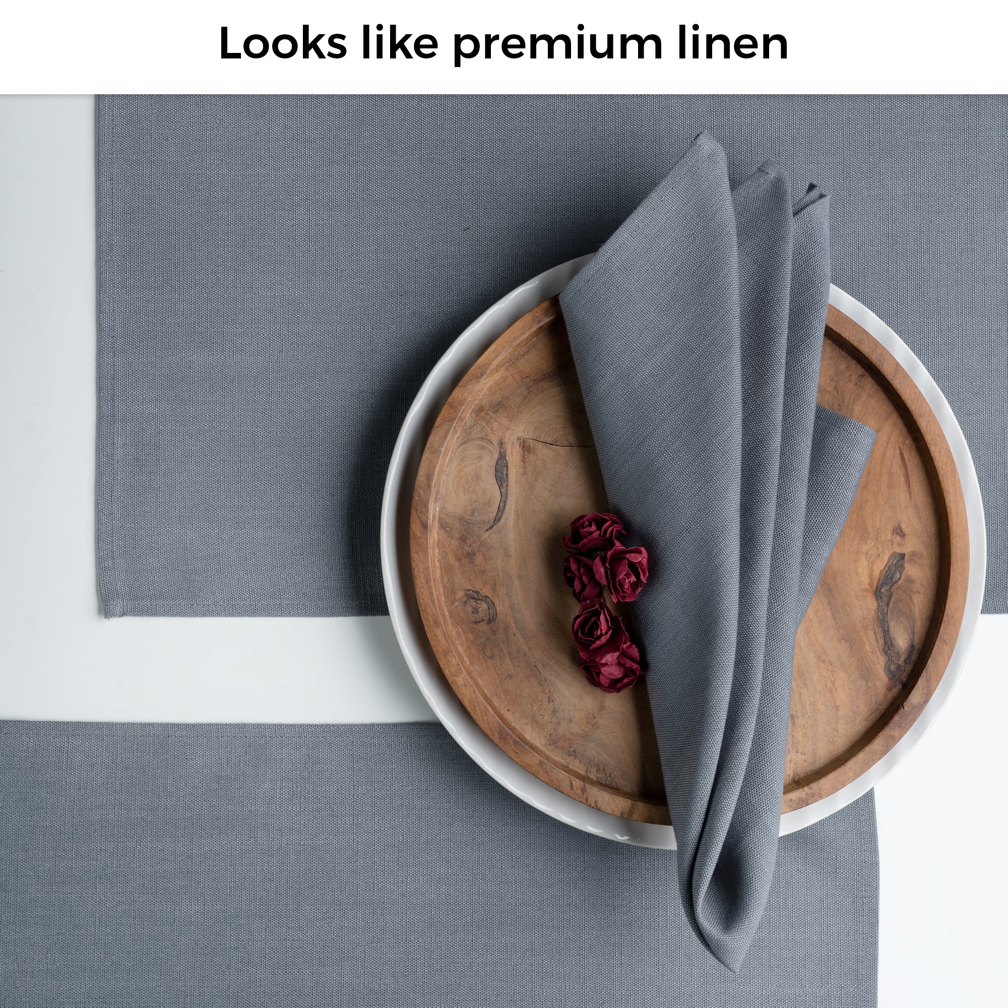 Charcoal Grey Faux Linen Napkins, Plain, 20 x 20 inch, 4 pcs