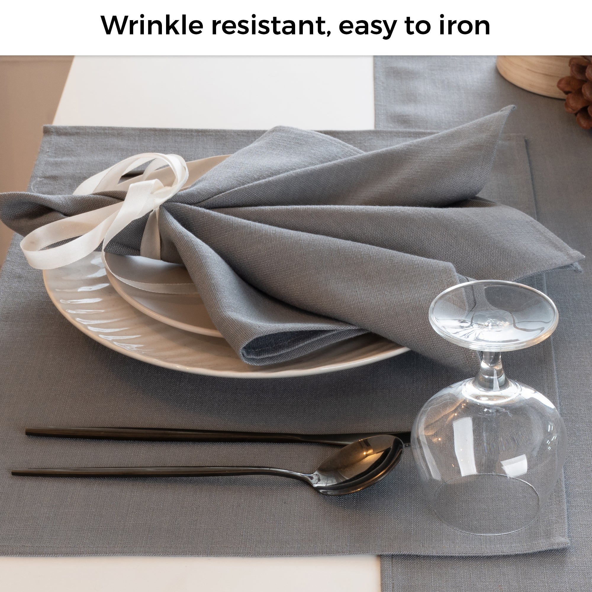 Charcoal Grey Faux Linen Napkins, Plain, 20 x 20 inch, 4 pcs