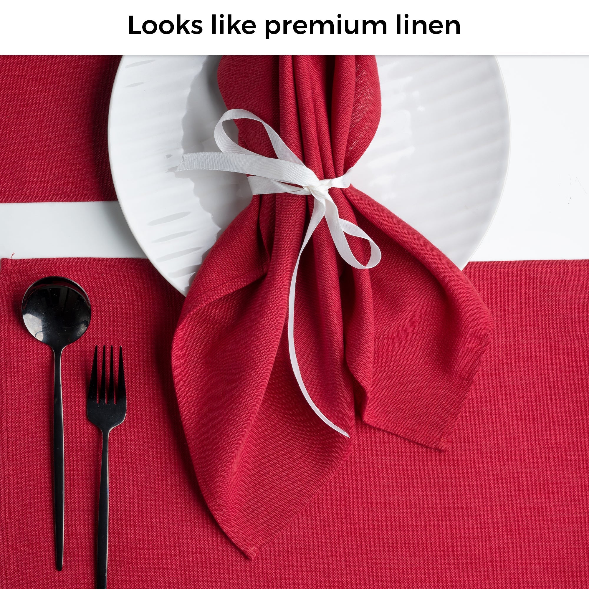 Red Faux Linen Placemats, Plain, 13 x 18 inch, 4 pcs