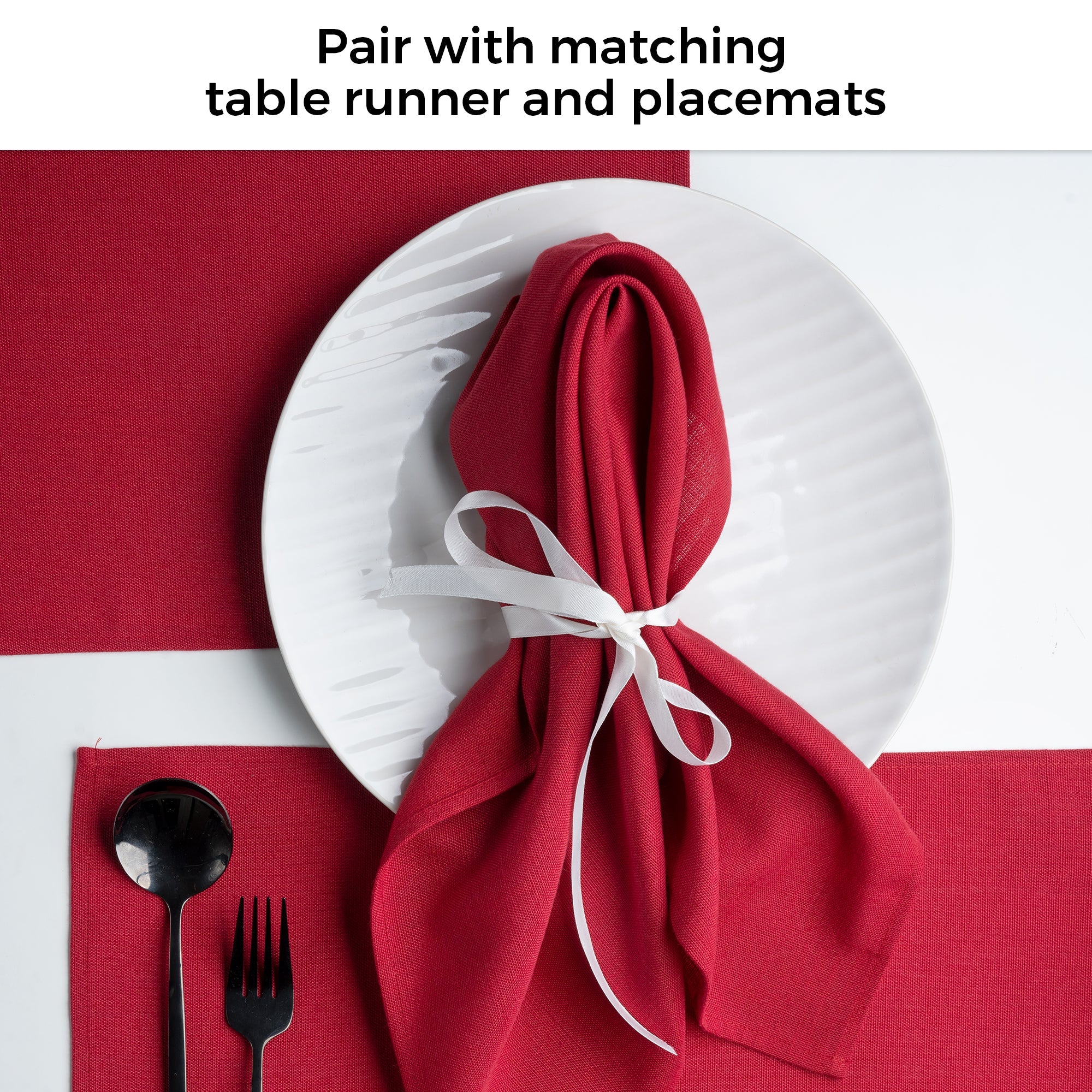 Red Faux Linen Placemats, Plain, 13 x 18 inch, 4 pcs