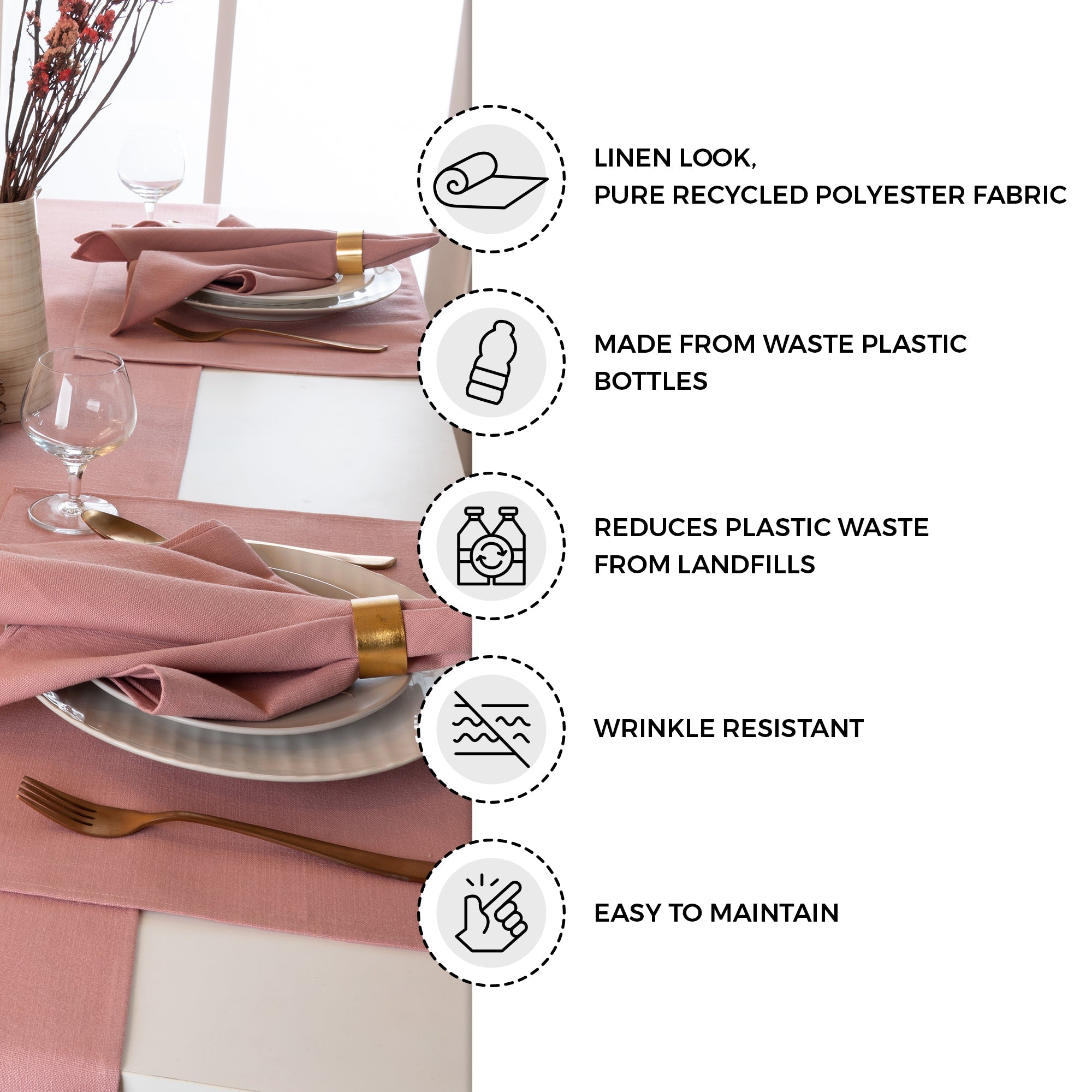 Dusty Pink Faux Linen Placemats, Plain, 13 x 18 inch, 4 pcs