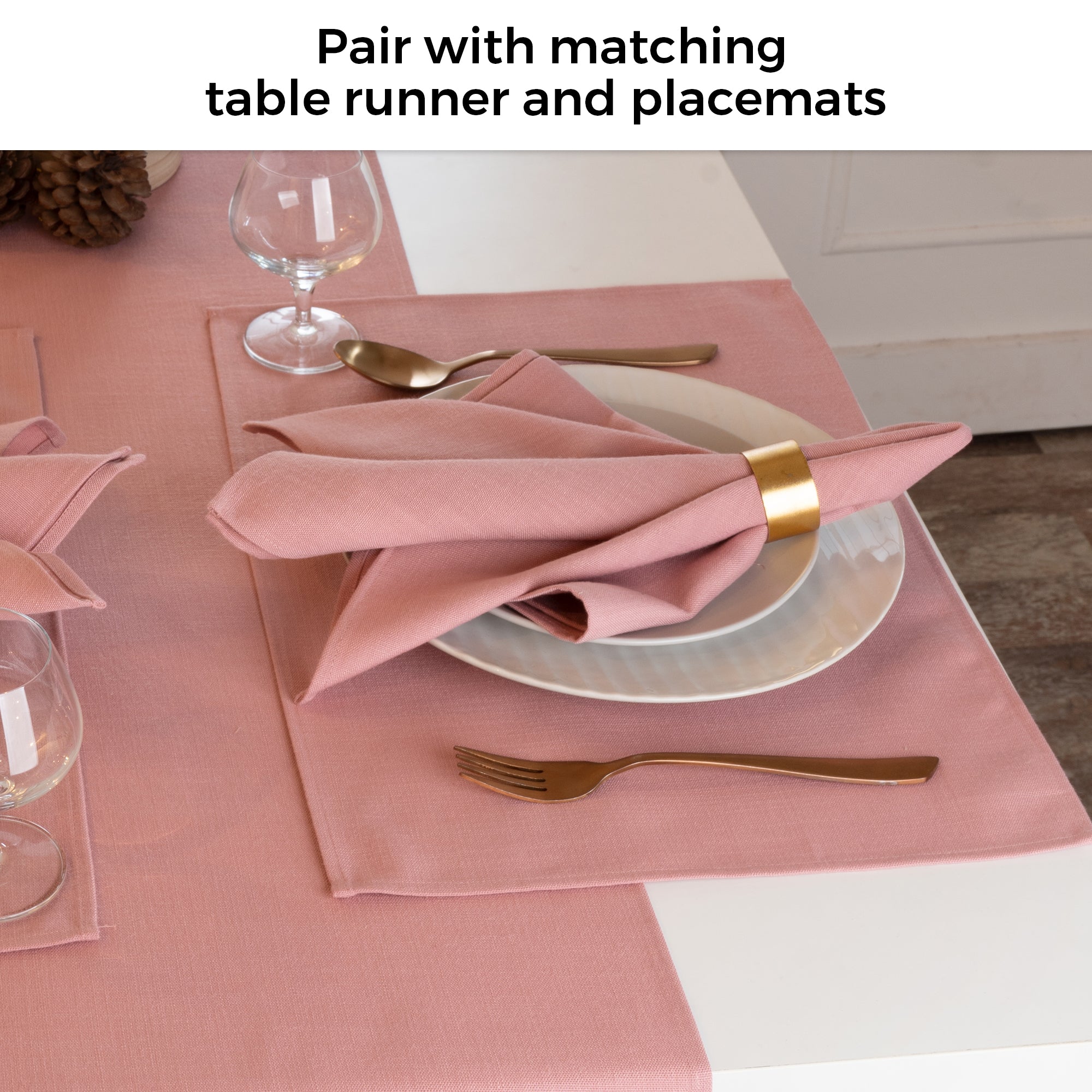 Dusty Pink Faux Linen Napkins, Plain, 20 x 20 inch, 4 pcs