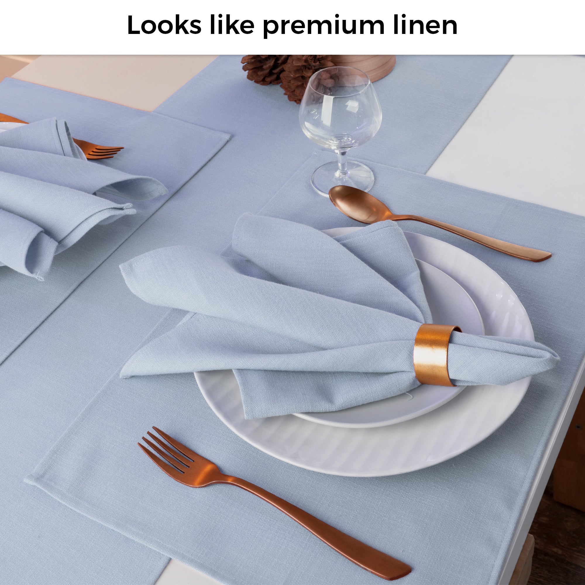 Light Blue Faux Linen Napkins, Plain, 20 x 20 inch, 4 pcs