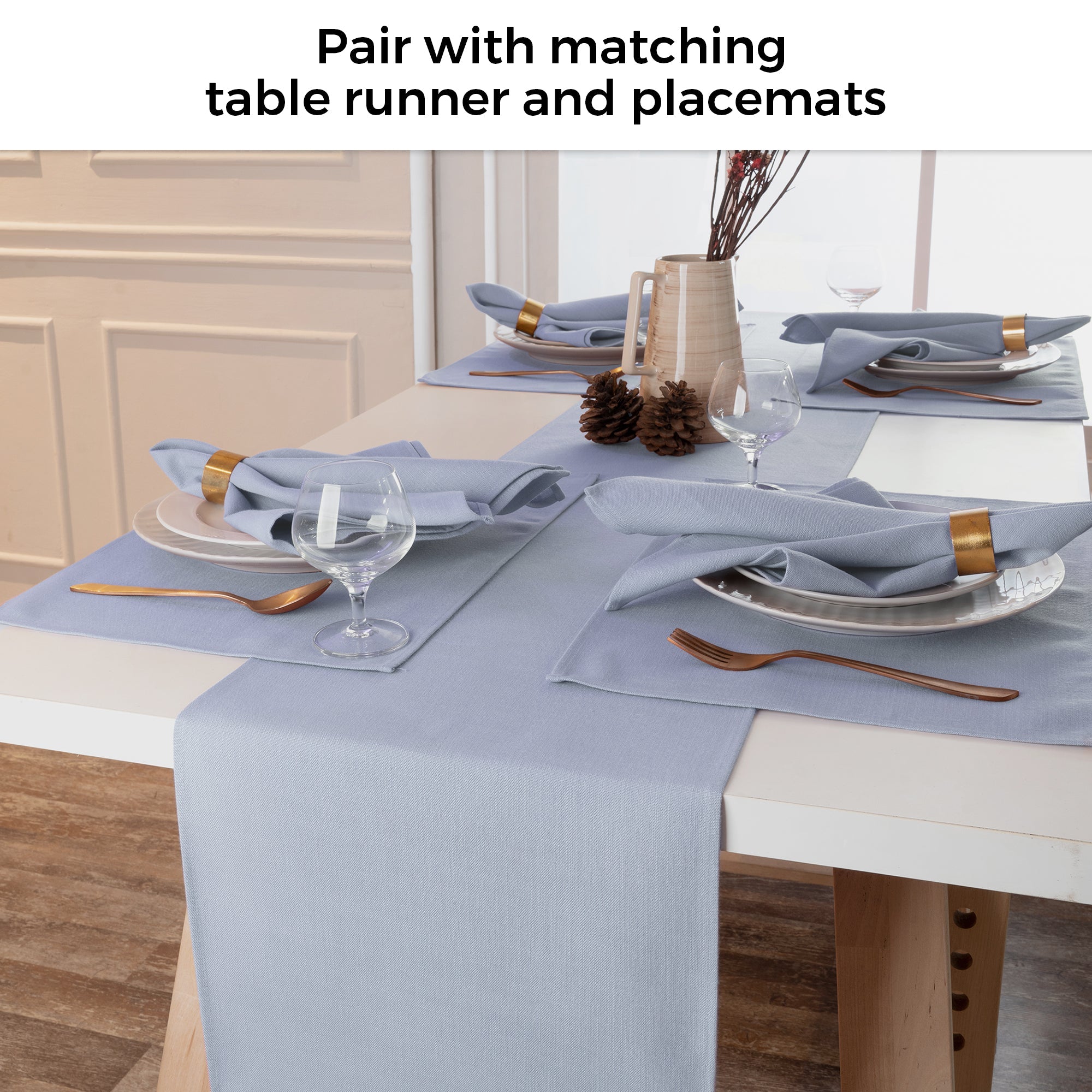 Light Blue Faux Linen Placemats, Plain, 13 x 18 inch, 4 pcs