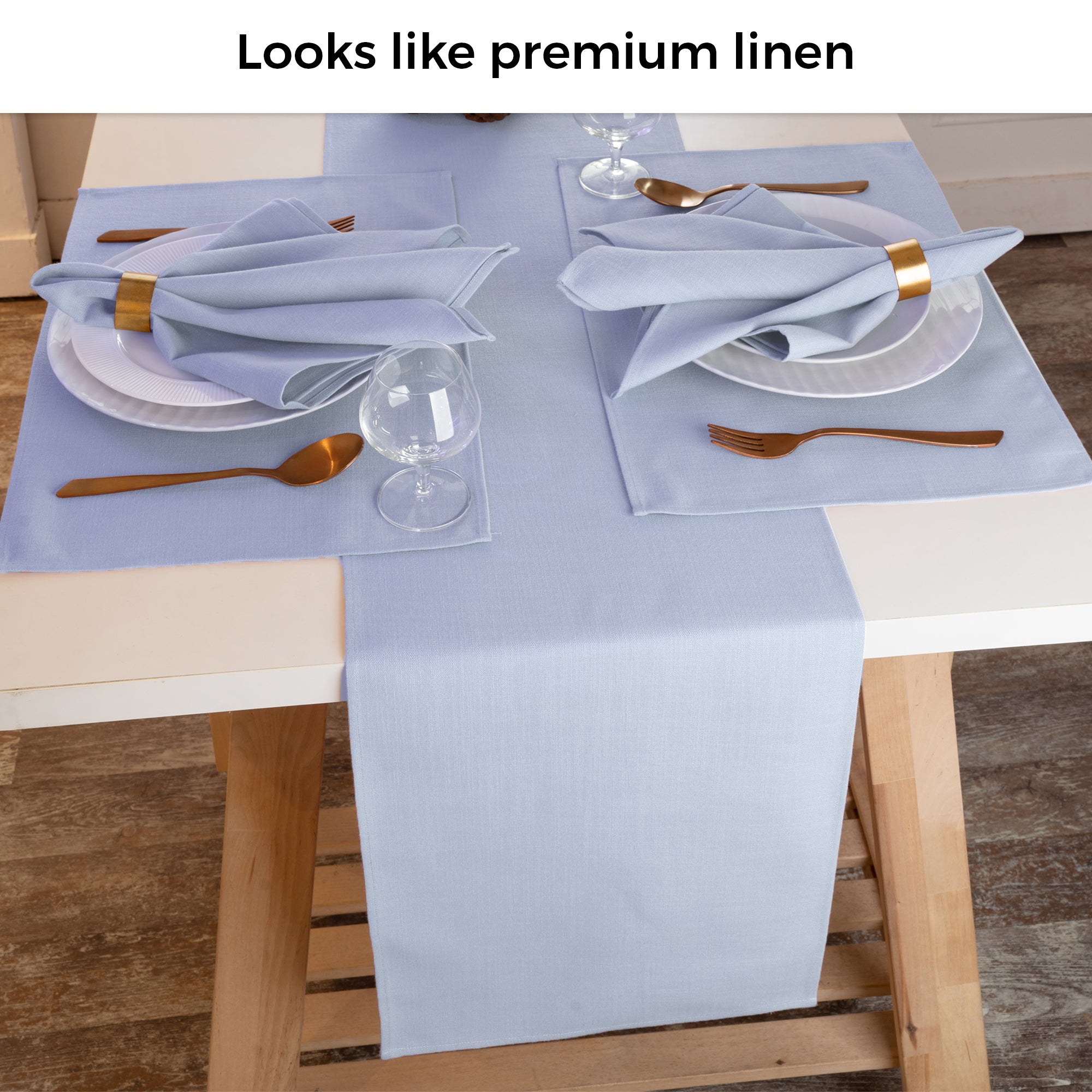 Light Blue Table Runner, Faux Linen, Plain