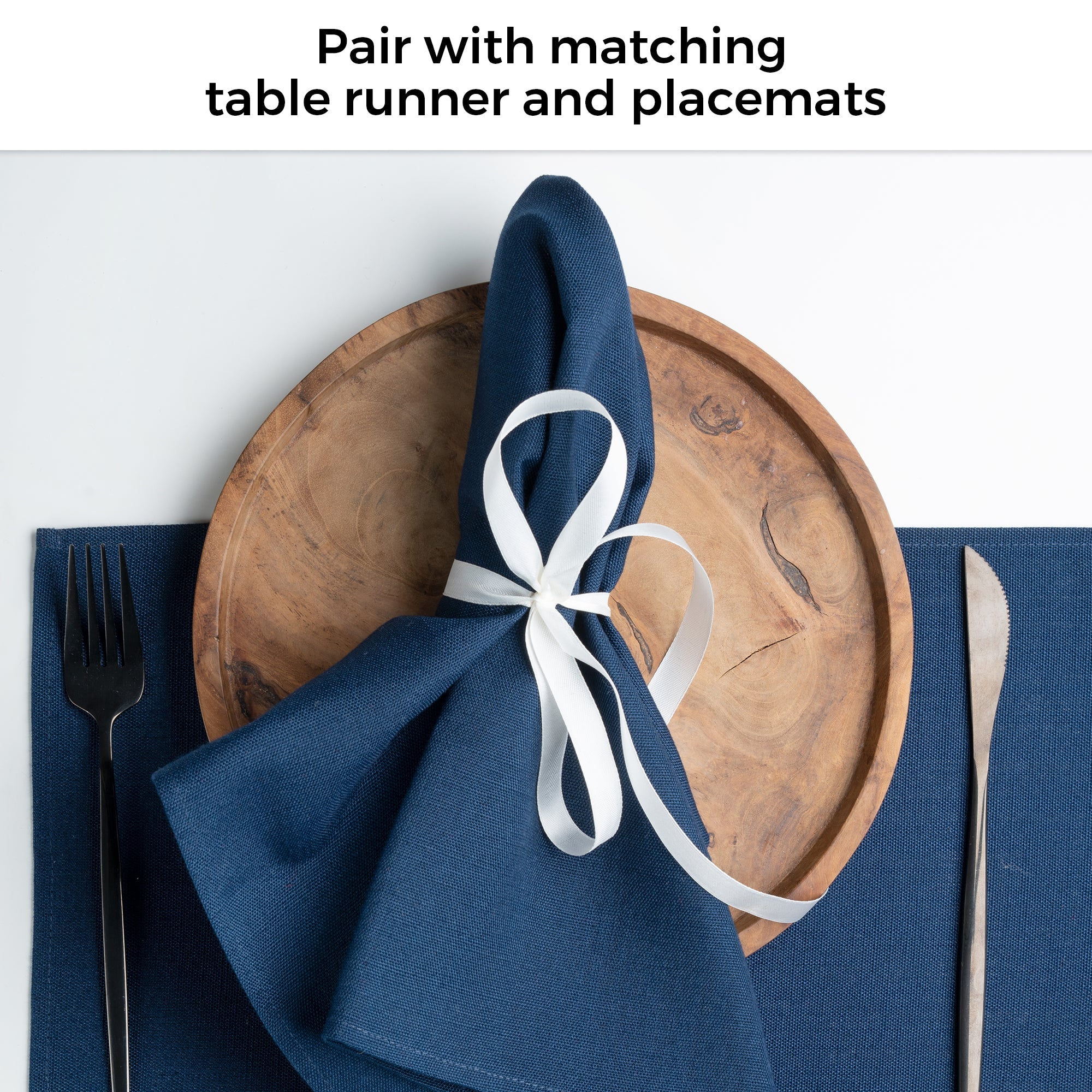 Navy Blue Faux Linen Napkins, Plain, 20 x 20 inch, 4 pcs