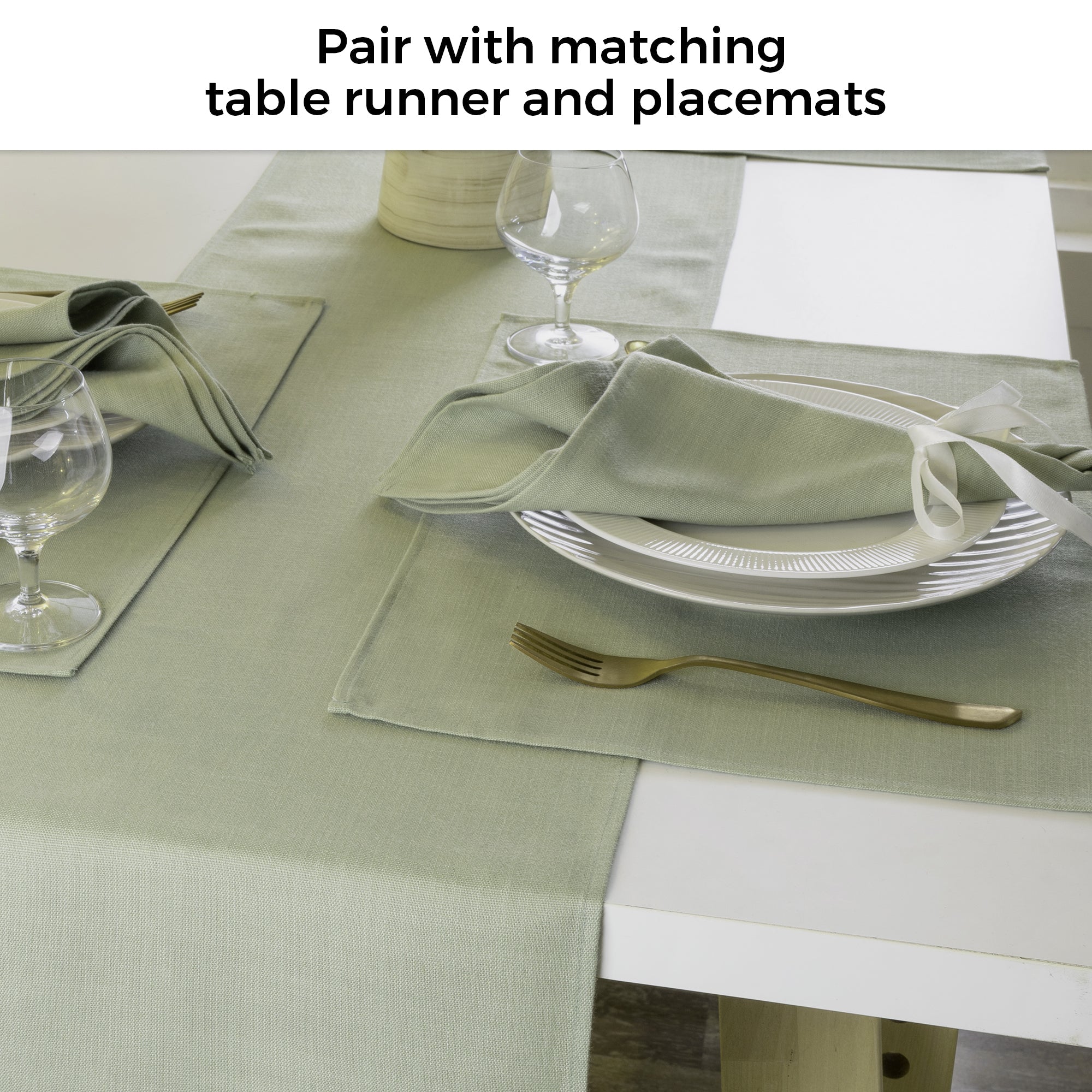 Sage Green Faux Linen Napkins, Plain, 20 x 20 inch, 4 pcs