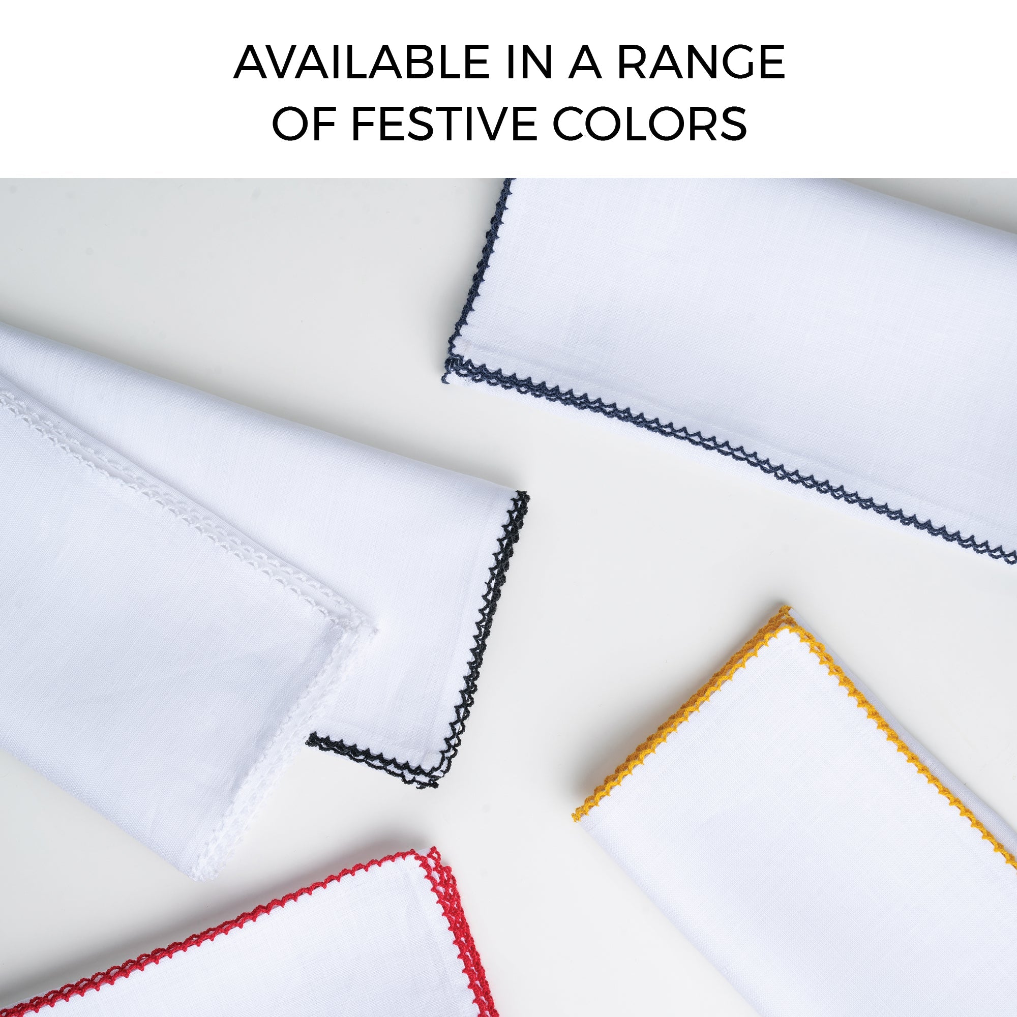 White and Yellow Linen Napkins, Whipstitch, 20 x 20 inch, 4 pcs