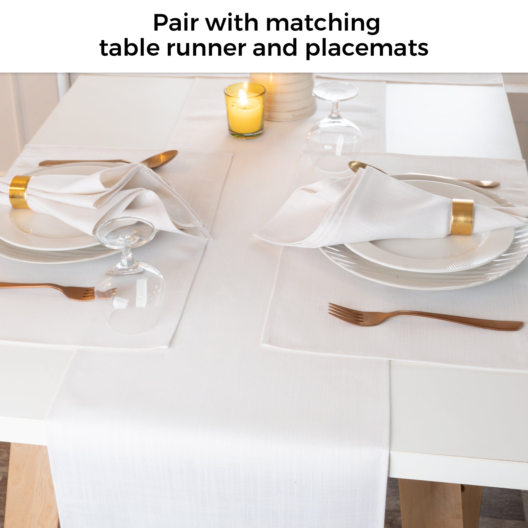 Chambray Cream & White Faux Linen Napkins, Plain, 20 x 20 inch, 4 pcs