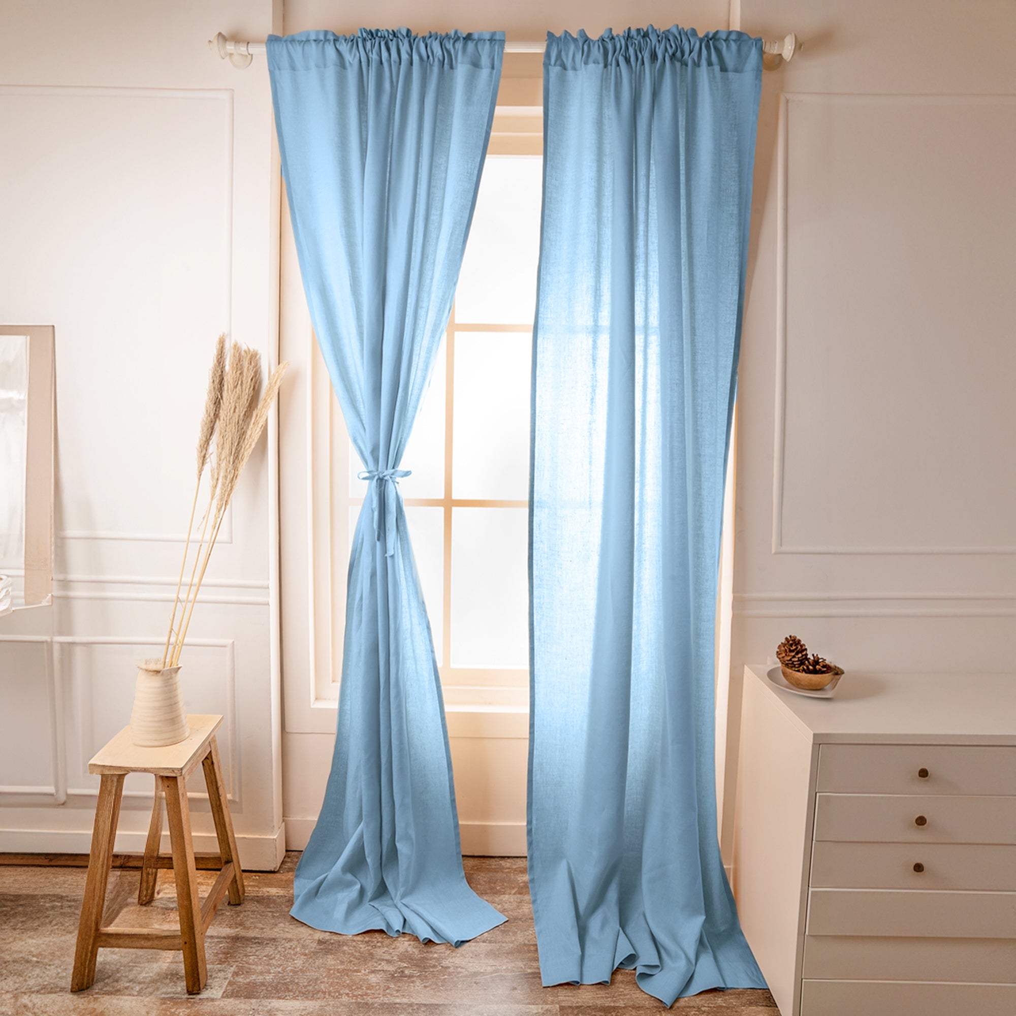 Powder Blue Linen Curtain | Set of 2