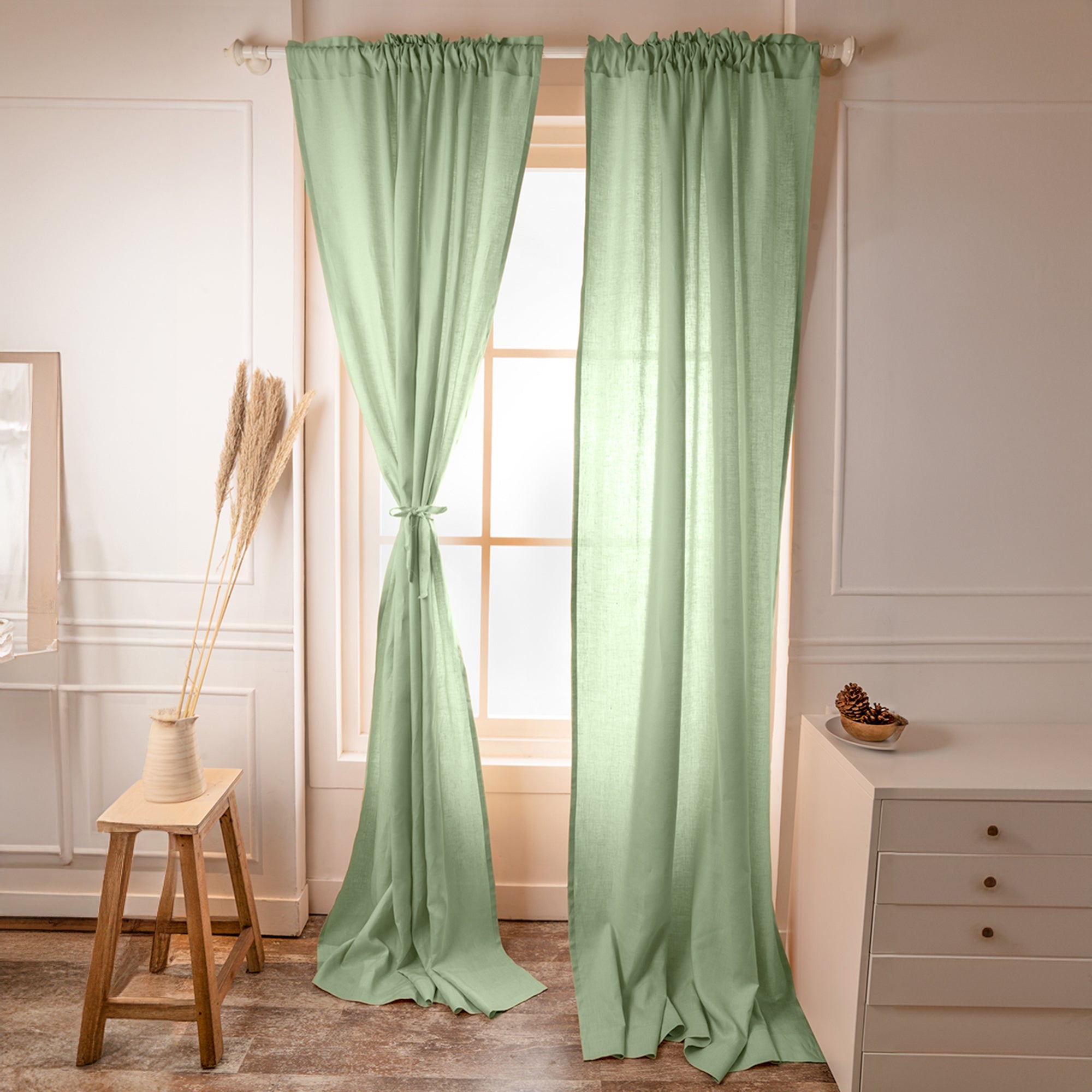 Sage Green Linen Curtain | Set of 2