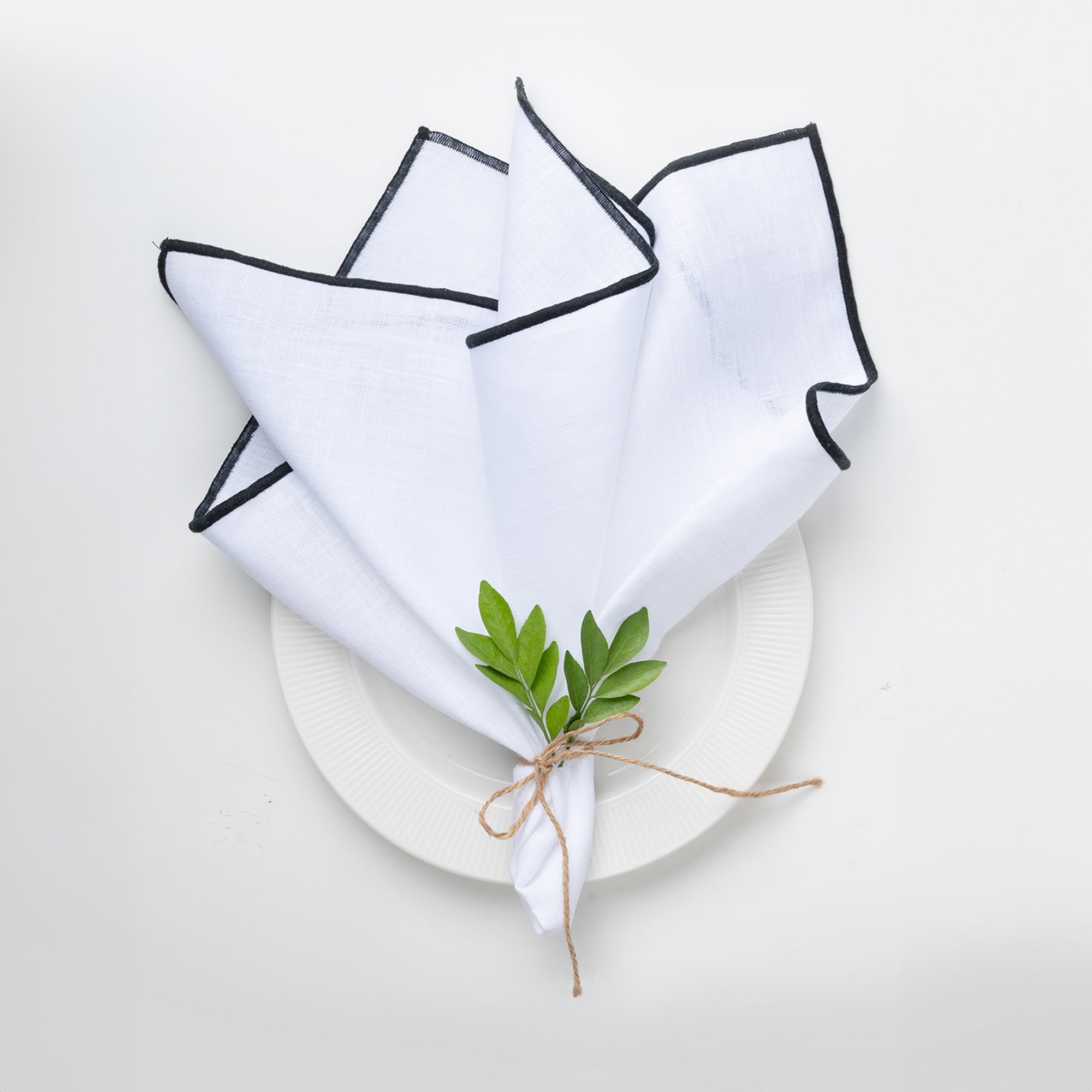 White and Black Linen Napkins, Marrow Edge, 20 x 20 inch, 4 pcs