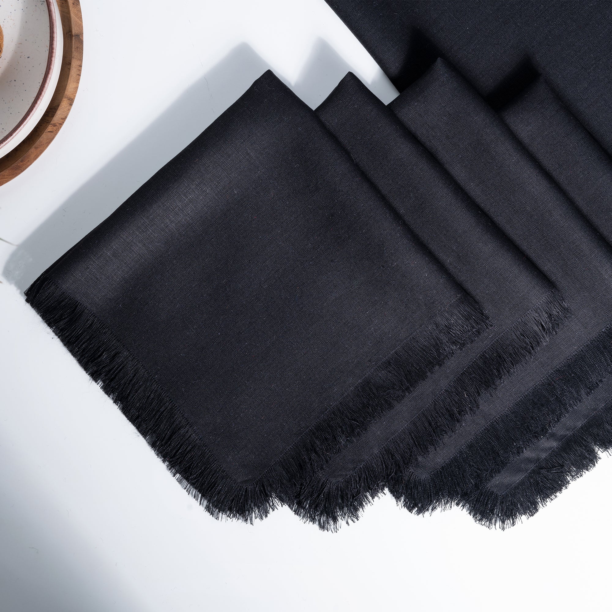 Black Linen Napkins, Fringe, 20 x 20 inch, 4 pcs