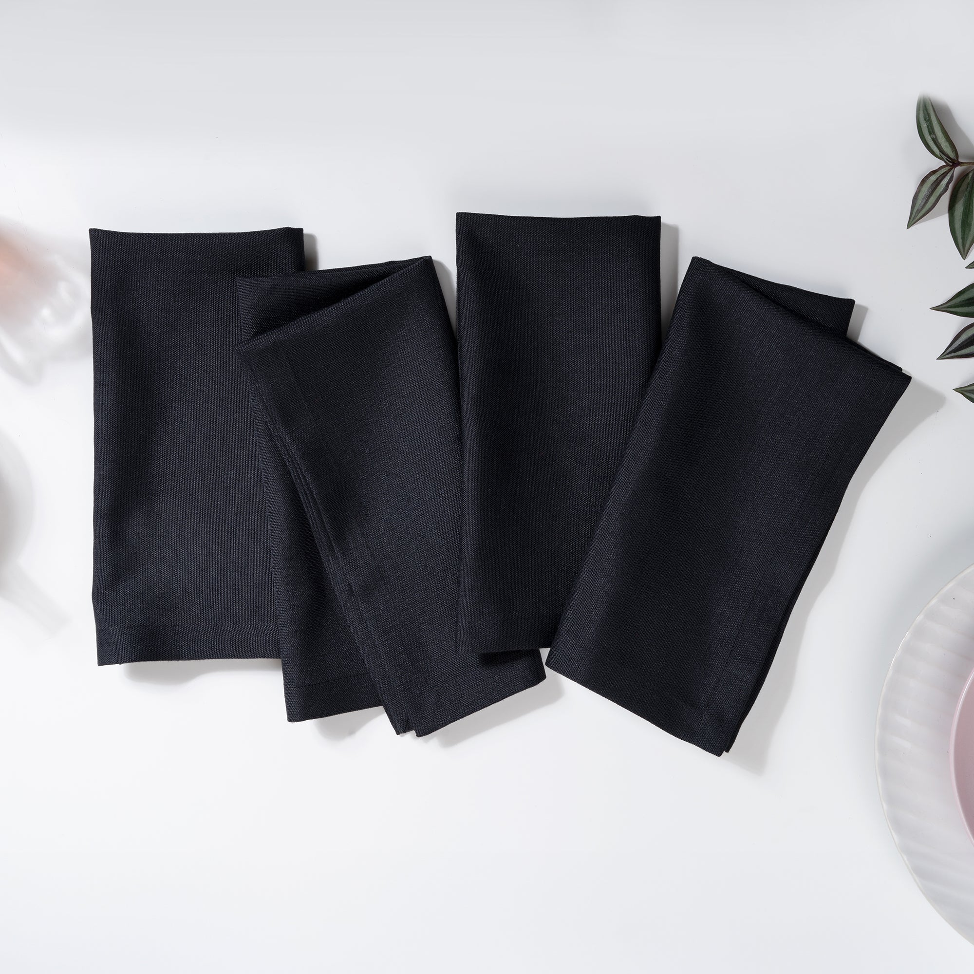 Black Faux Linen Napkins, Mitered Corner, 20 x 20 inch, 4 pcs