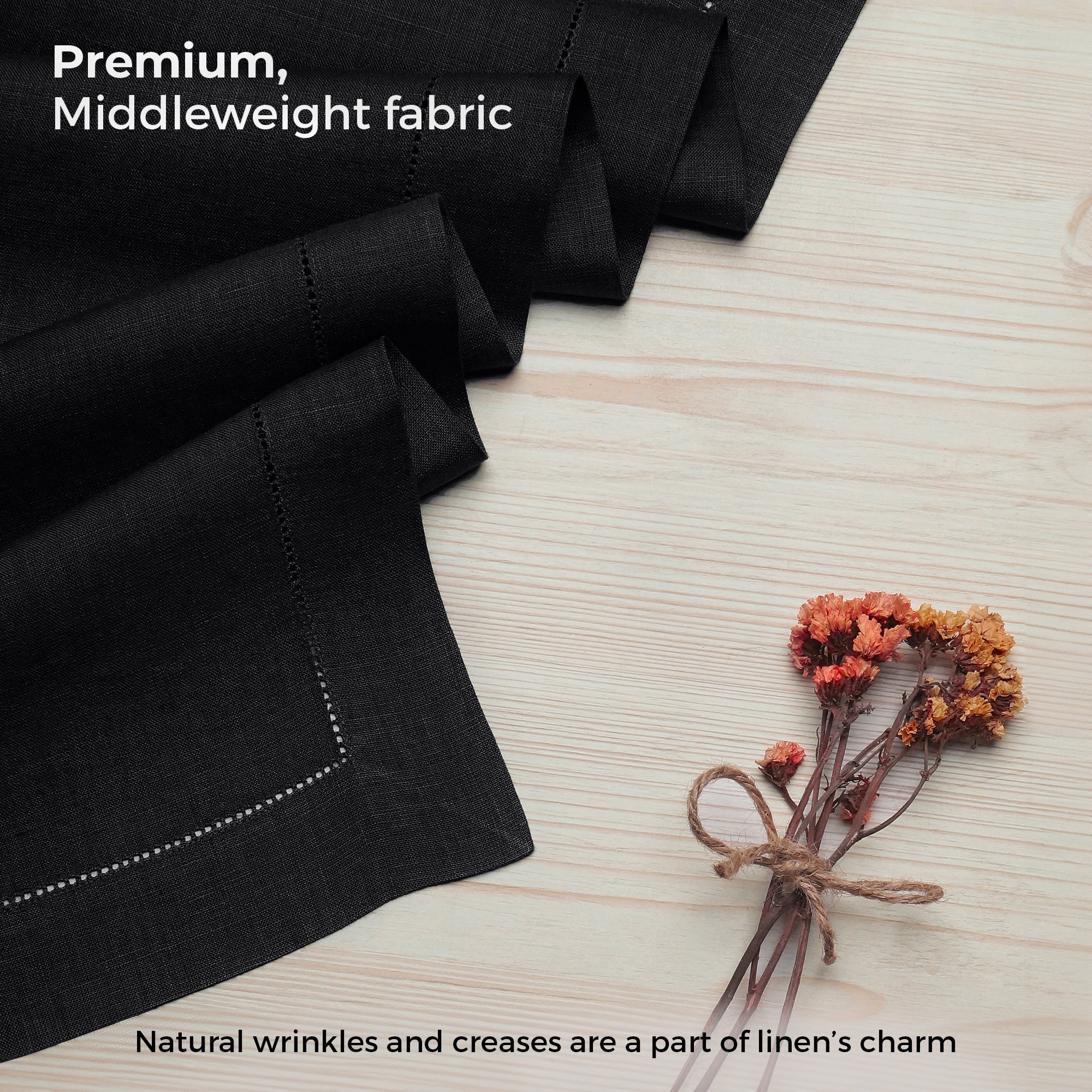 Black Linen Table Runner, Hemstitch