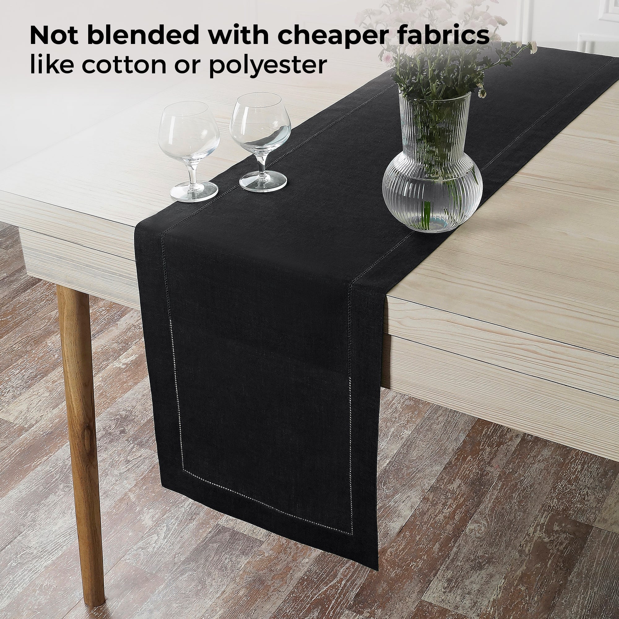 Black Linen Table Runner, Hemstitch