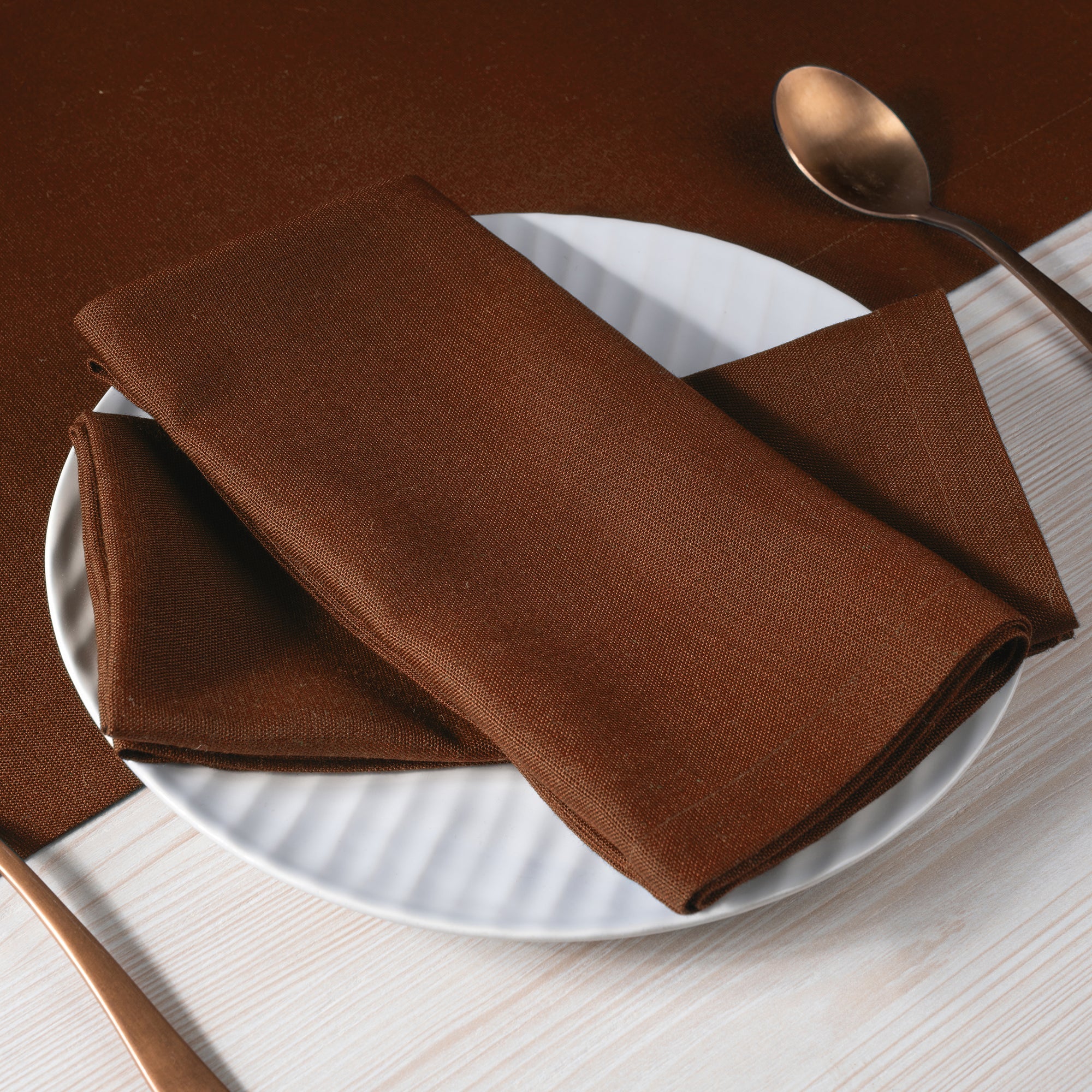 Brown Faux Linen Napkins, Mitered Corner, 20 x 20 inch, 4 pcs