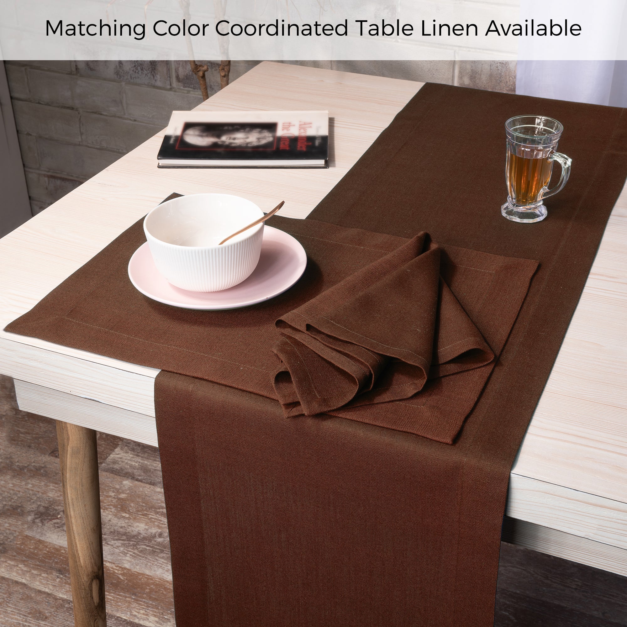 Brown Faux Linen Napkins, Mitered Corner, 20 x 20 inch, 4 pcs