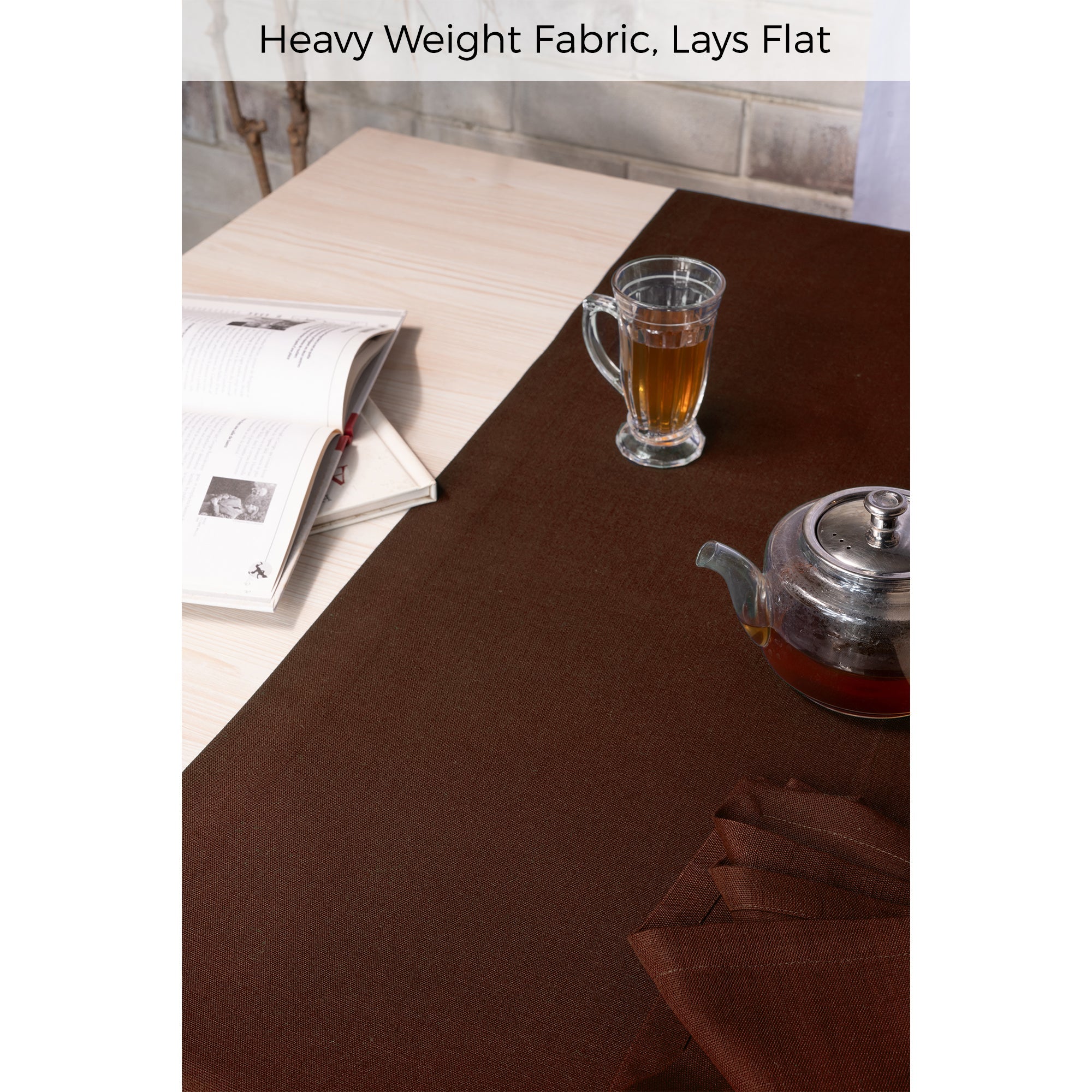 Brown Table Runner, Faux Linen, Mitered Corner