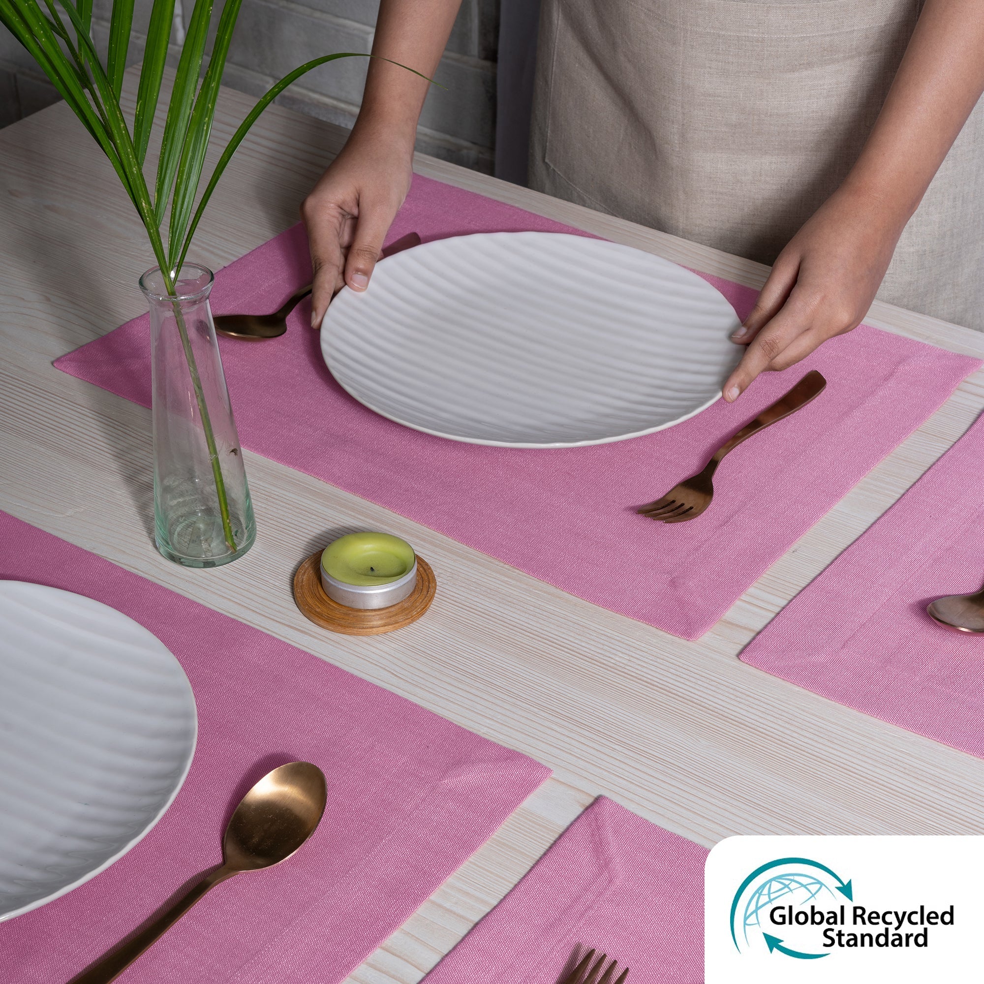 Bubblegum Pink Faux Linen Placemats, Mitered Corner, 14 x 19 inch, 4 pcs