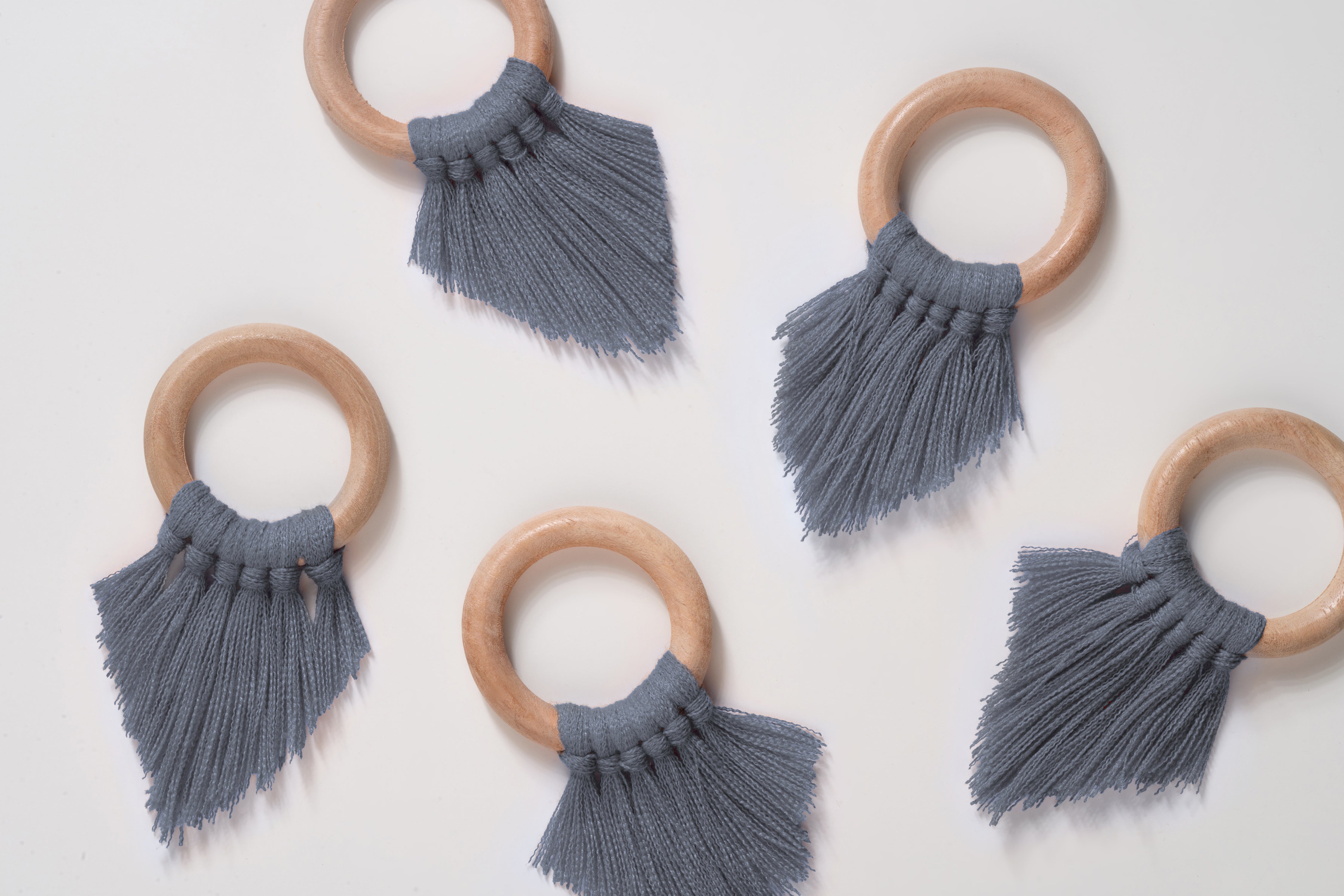 Charcoal Grey Napkin Rings With Fringe