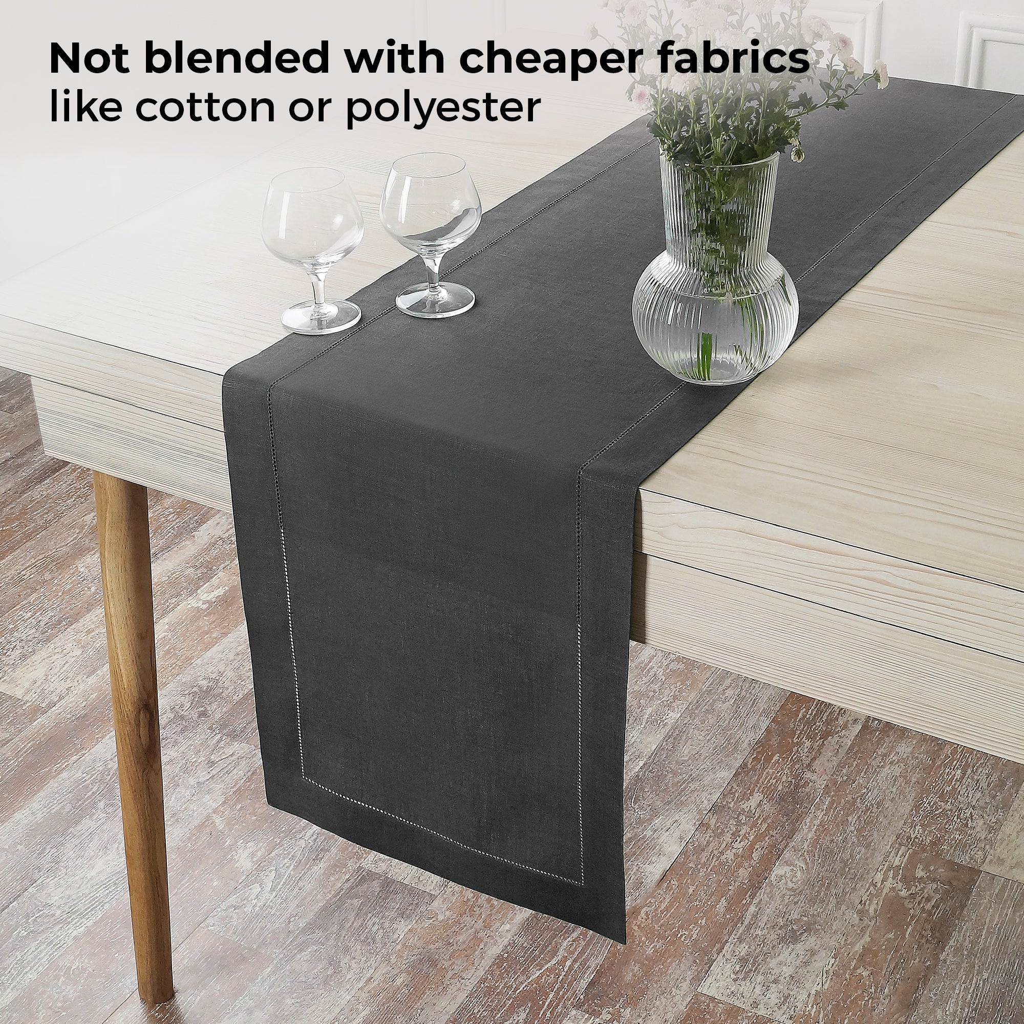 Charcoal Grey Linen Table Runner, Hemstitch