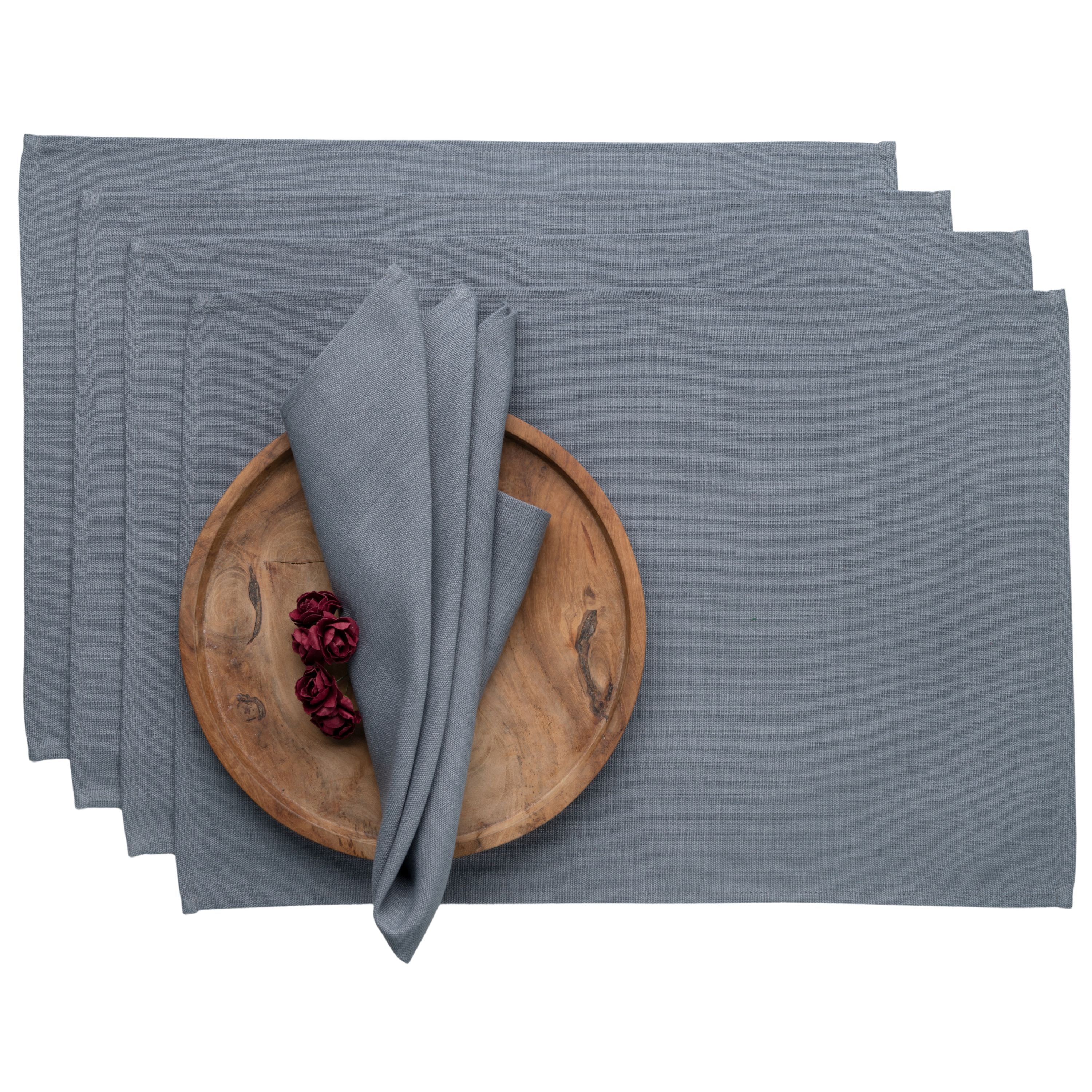 Charcoal Grey Faux Linen Placemats, Plain, 13 x 18 inch, 4 pcs