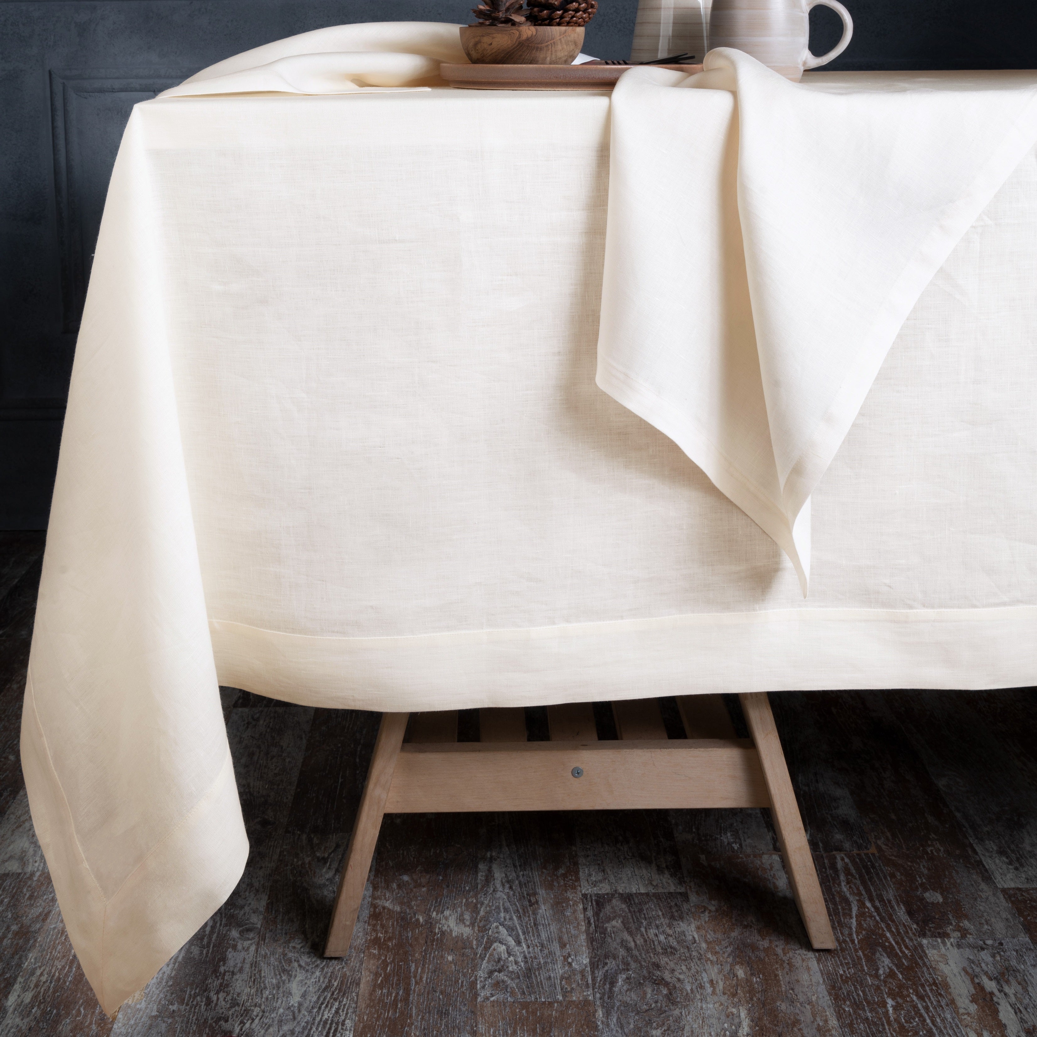 Cream Linen Tablecloth, Hemmed