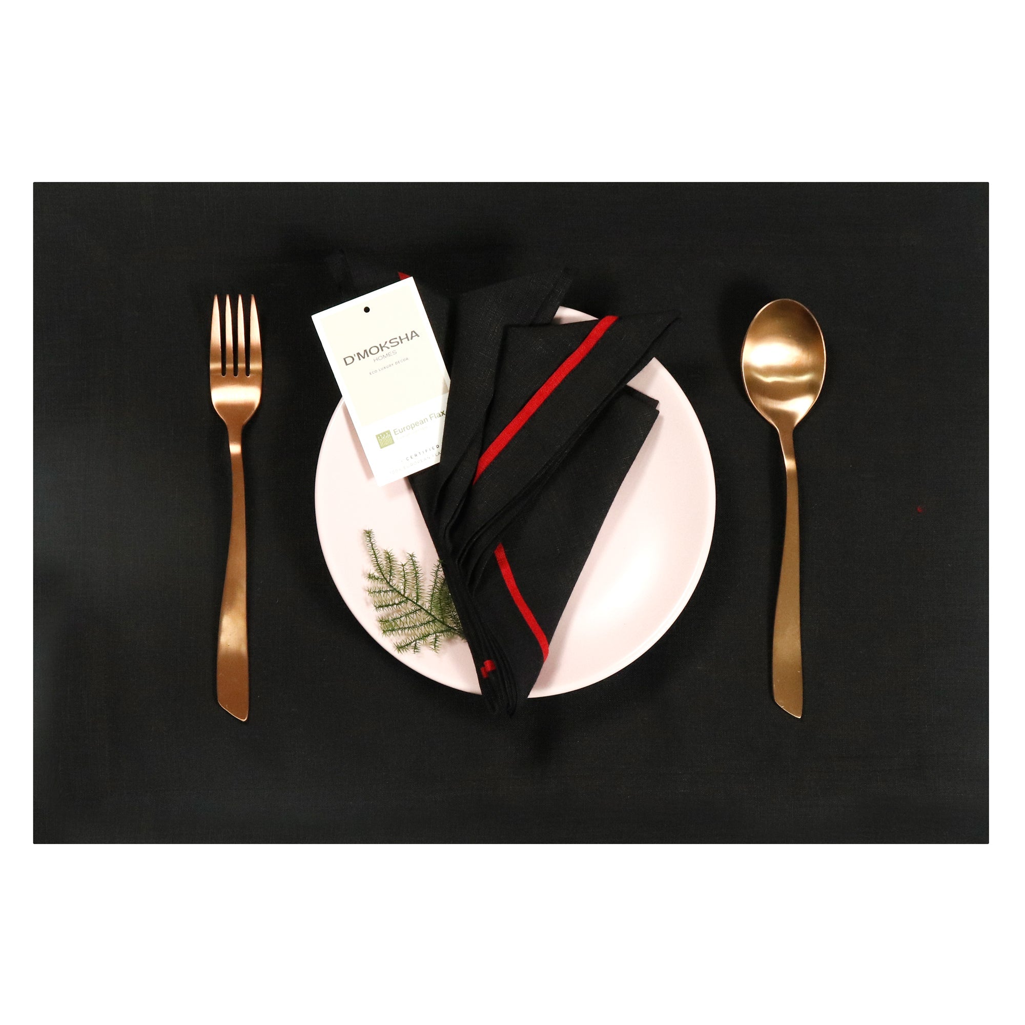 Black and Red Linen Placemats, Reversible, 14 x 19 inch, 4 pcs