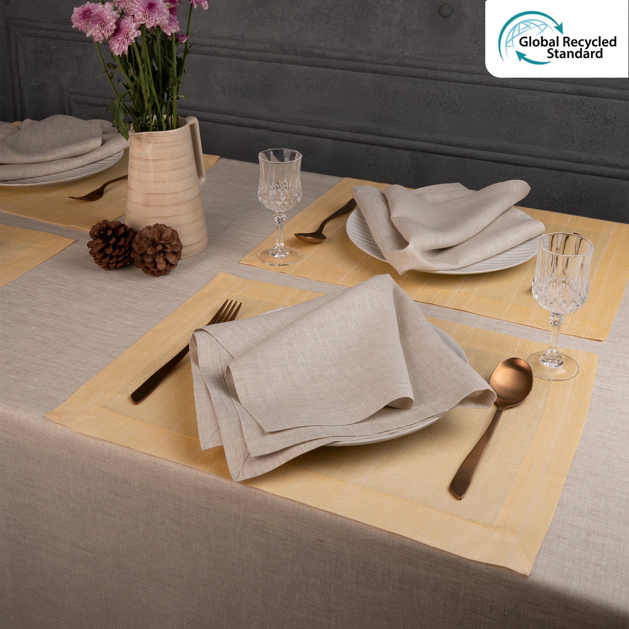 Cream Vegan Silk Placemats, Mitered Corner, 14 x 19 inch, 4 pcs