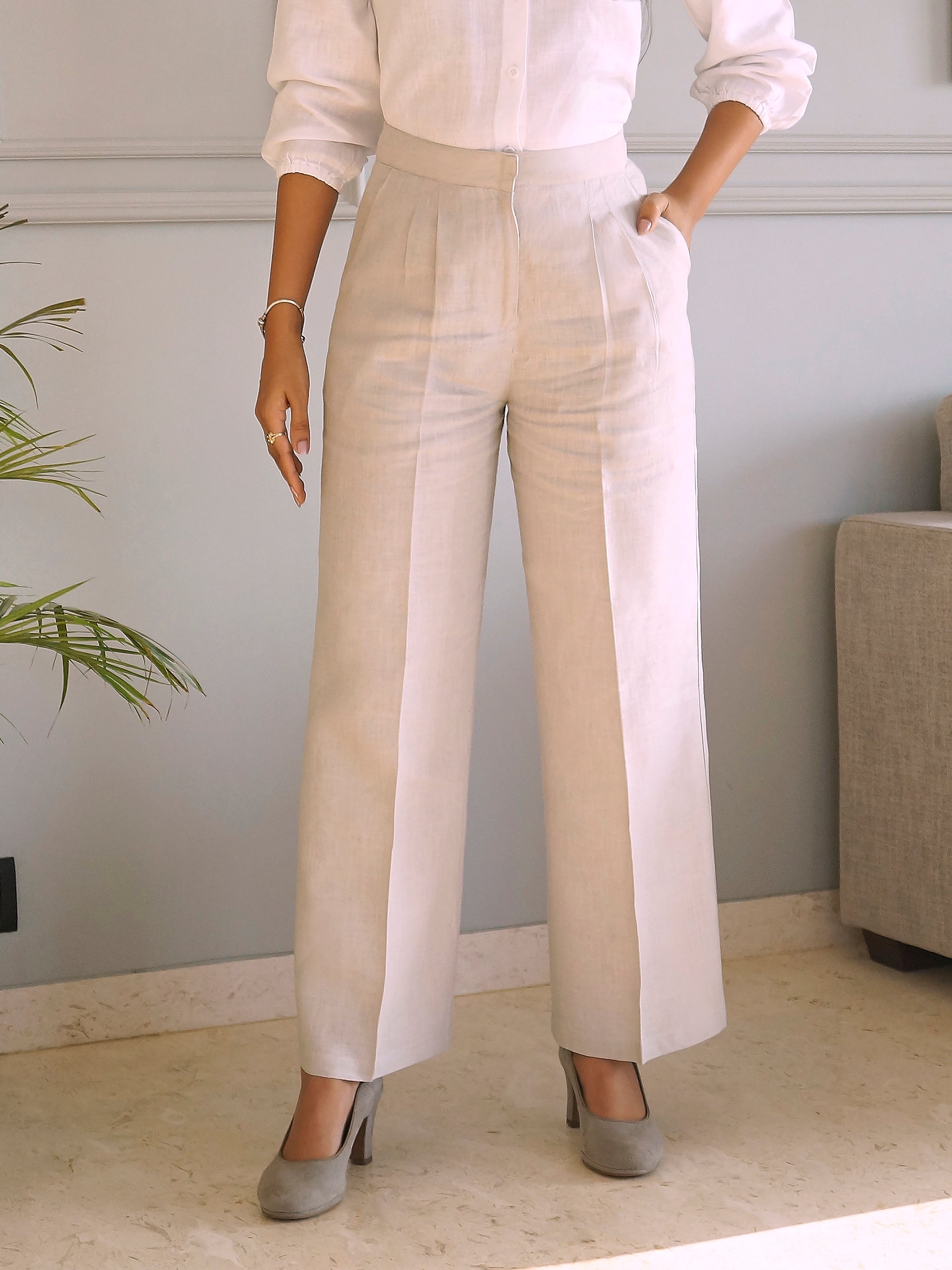 Quiet Grey Pure Linen Pants
