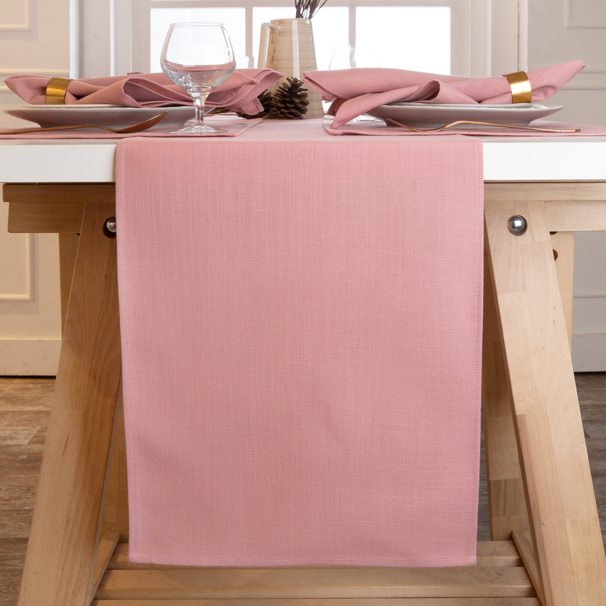 Dusty Pink Table Runner, Faux Linen, Plain