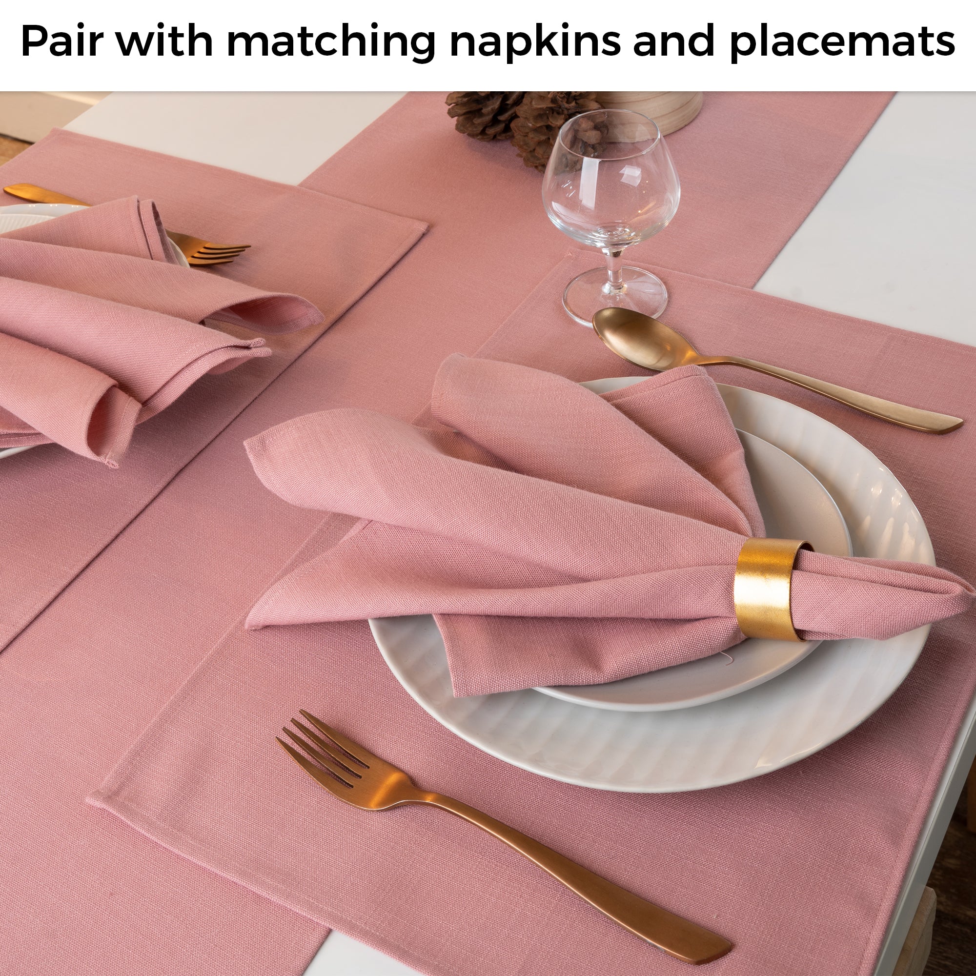 Dusty Pink Table Runner, Faux Linen, Plain