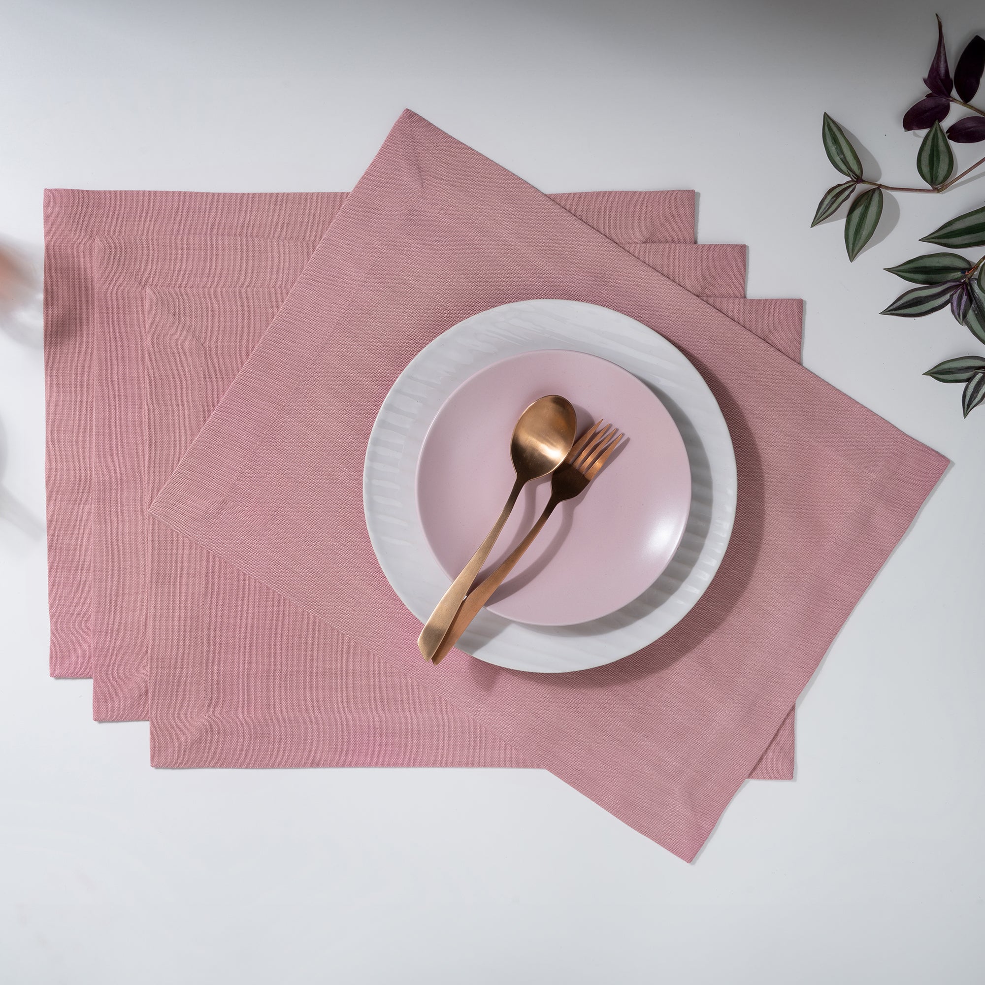 Dusty Pink Faux Linen Placemats, Mitered Corner, 14 x 19 inch, 4 pcs