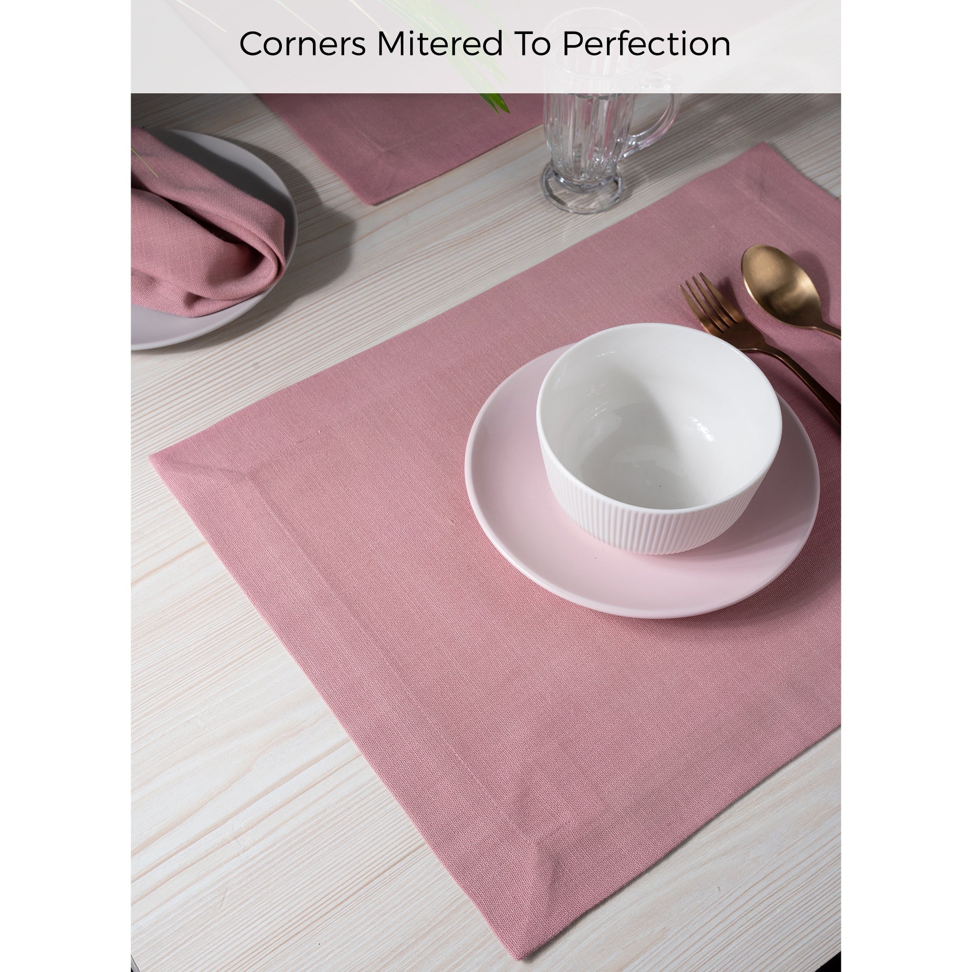 Dusty Pink Faux Linen Placemats, Mitered Corner, 14 x 19 inch, 4 pcs