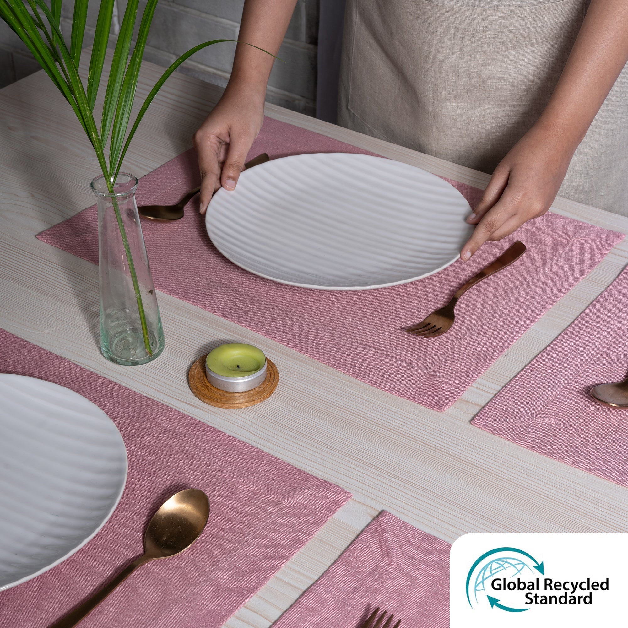 Dusty Pink Faux Linen Placemats, Mitered Corner, 14 x 19 inch, 4 pcs