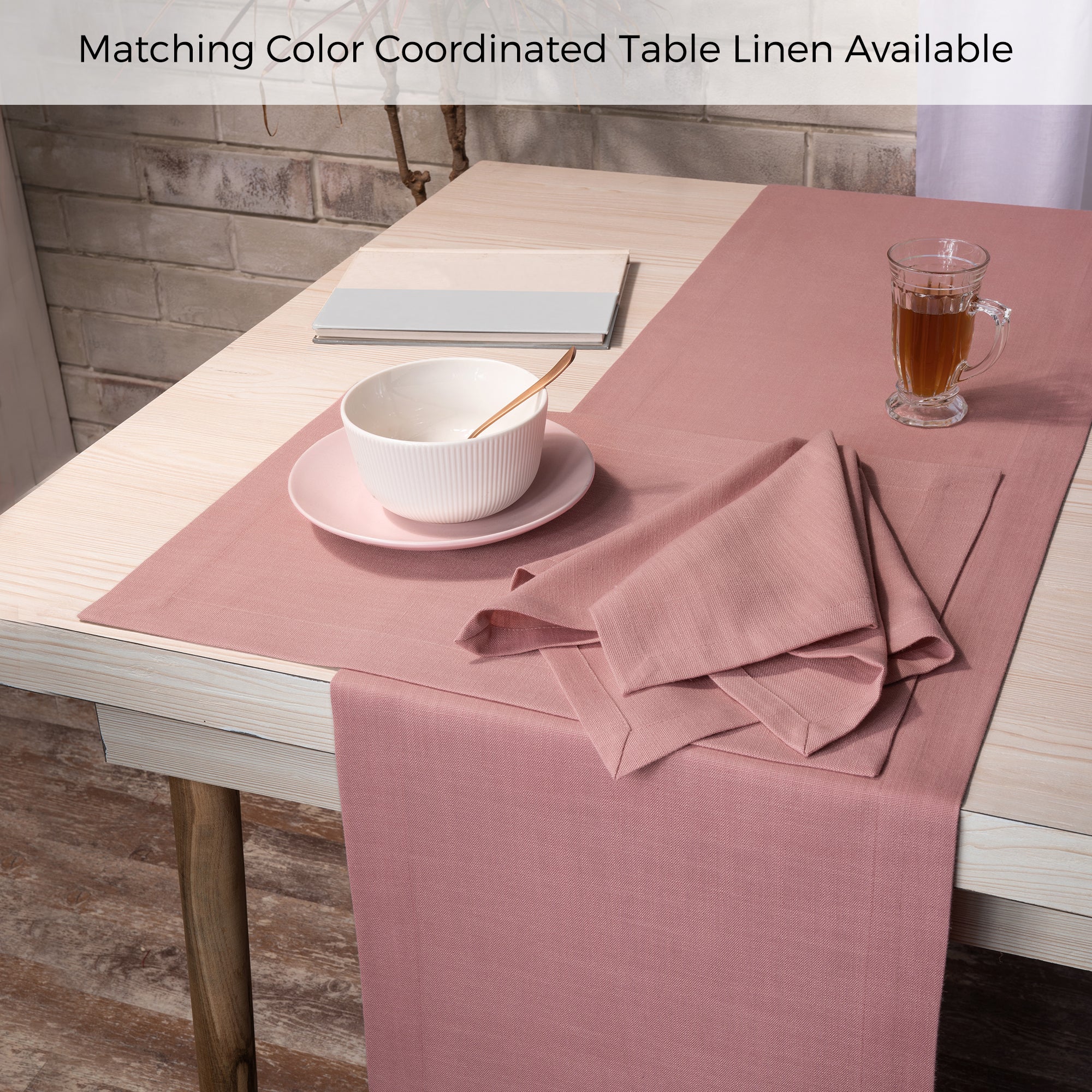 Dusty Pink Faux Linen Placemats, Mitered Corner, 14 x 19 inch, 4 pcs