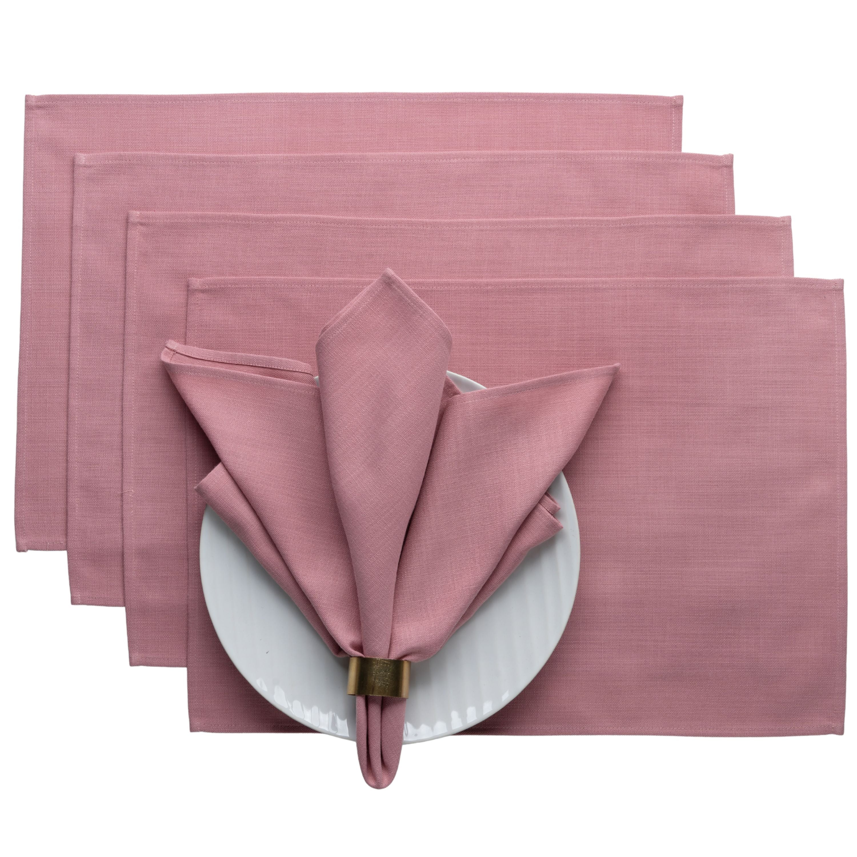 Dusty Pink Faux Linen Placemats, Plain, 13 x 18 inch, 4 pcs