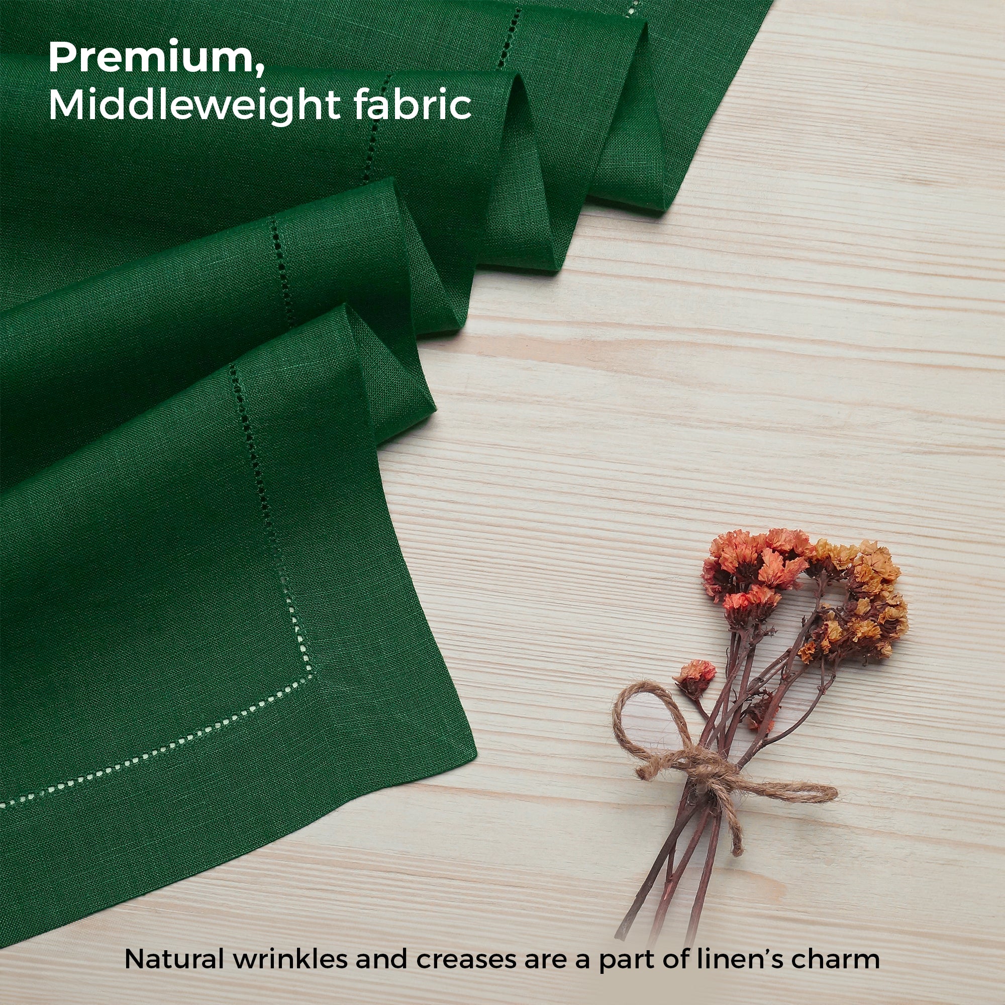 Forest Green Linen Table Runner - Hemstitch