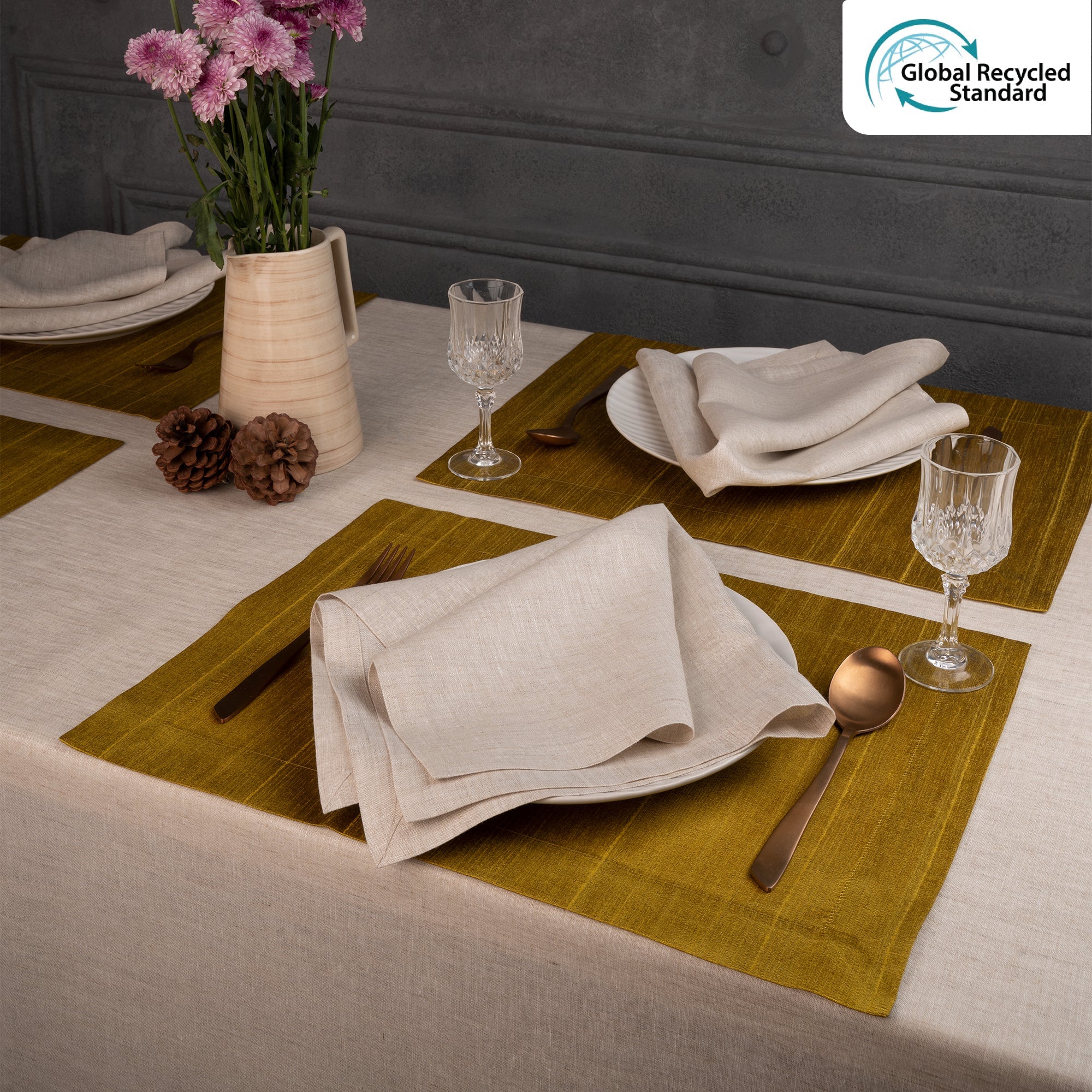 Gold Vegan Silk Placemats, Mitered Corner, 14 x 19 inch, 4 pcs