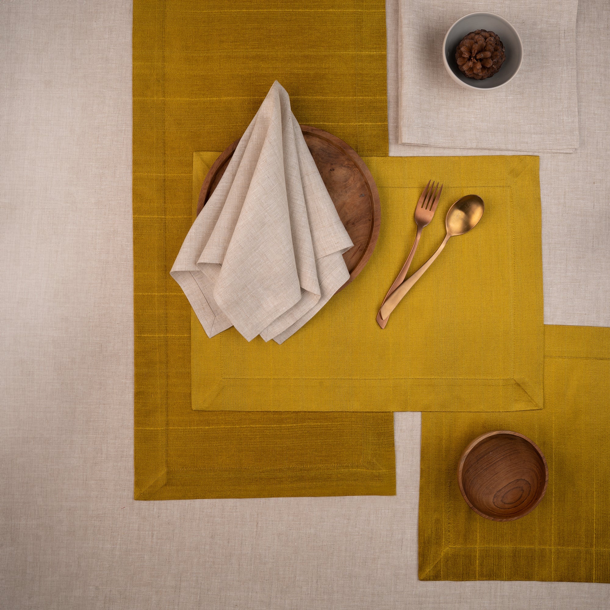 Gold Vegan Silk Placemats, Mitered Corner, 14 x 19 inch, 4 pcs