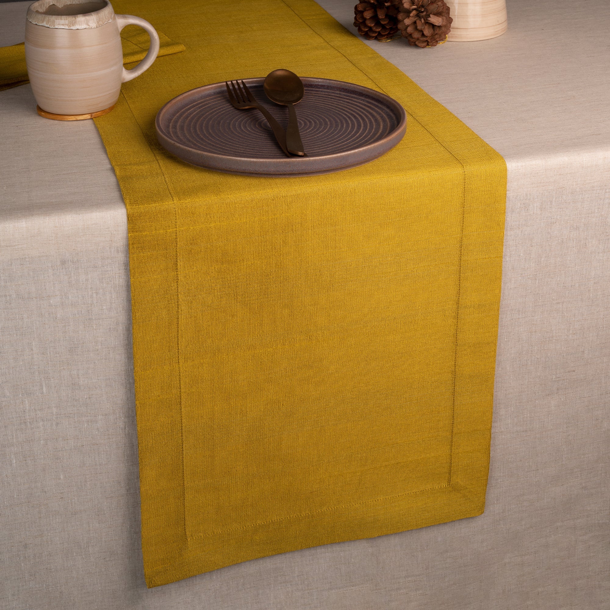 Gold Table Runner, Vegan Silk, Mitered Corner