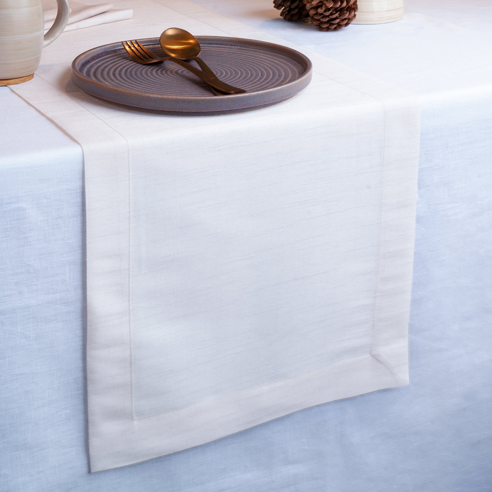 Ivory Beige Table Runner, Vegan Silk, Mitered Corner