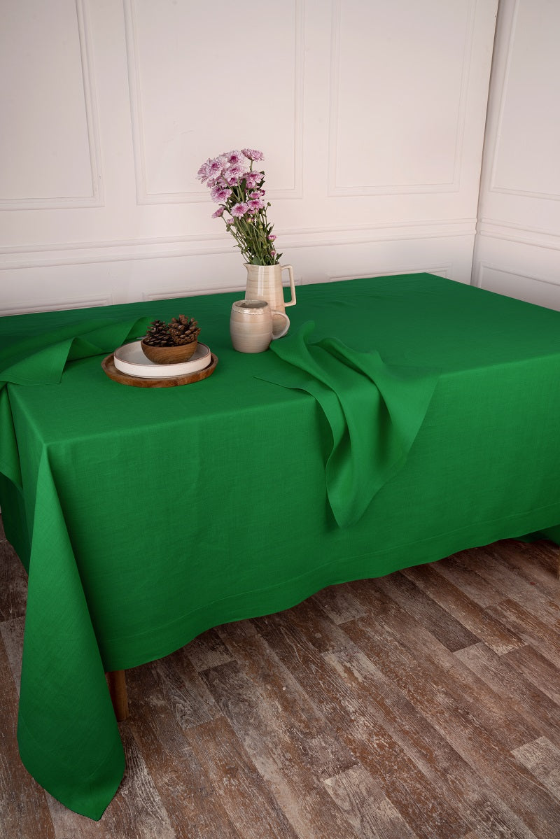 Kelly Green Linen Tablecloth, Hemmed