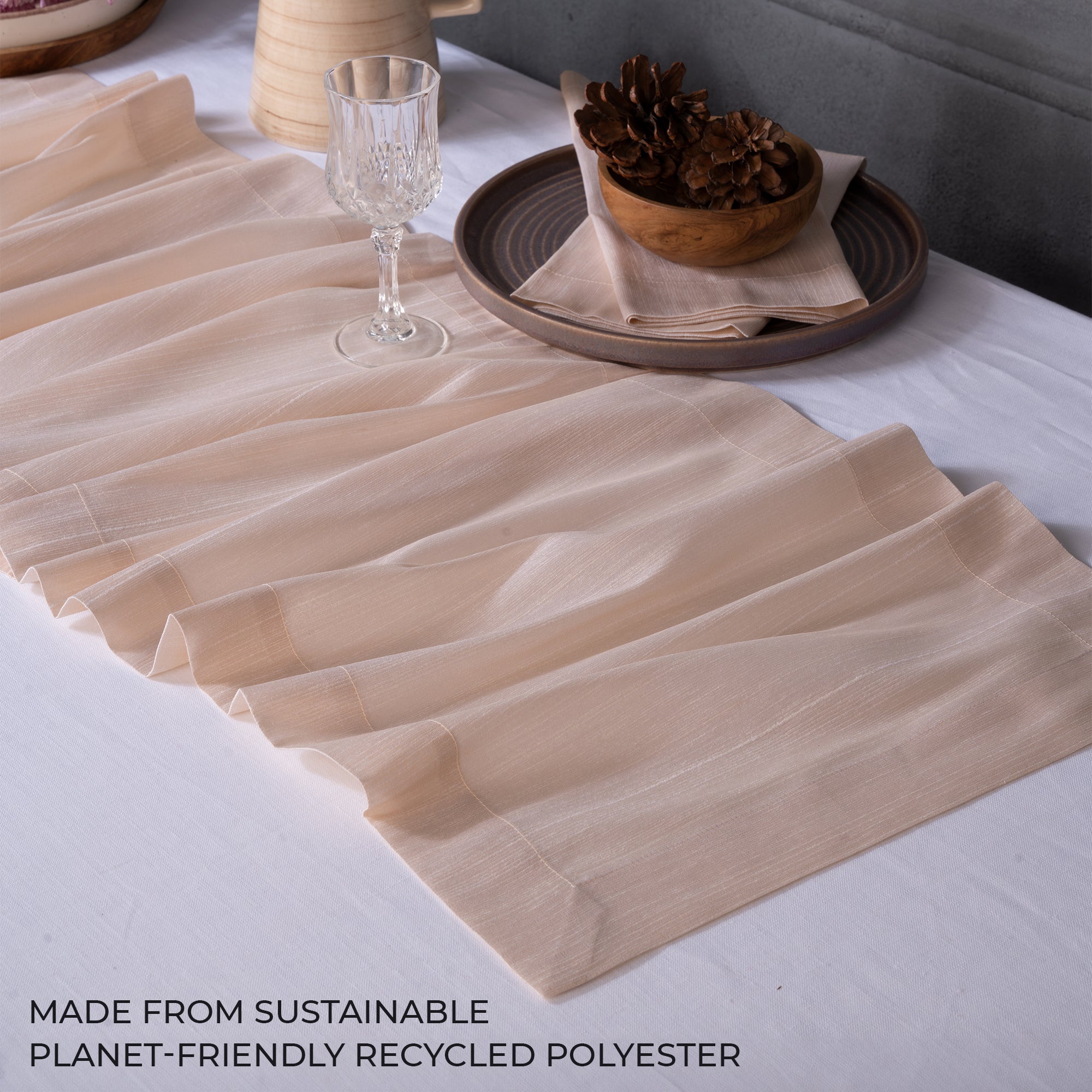 Light Natural Table Runner, Vegan Silk, Mitered Corner