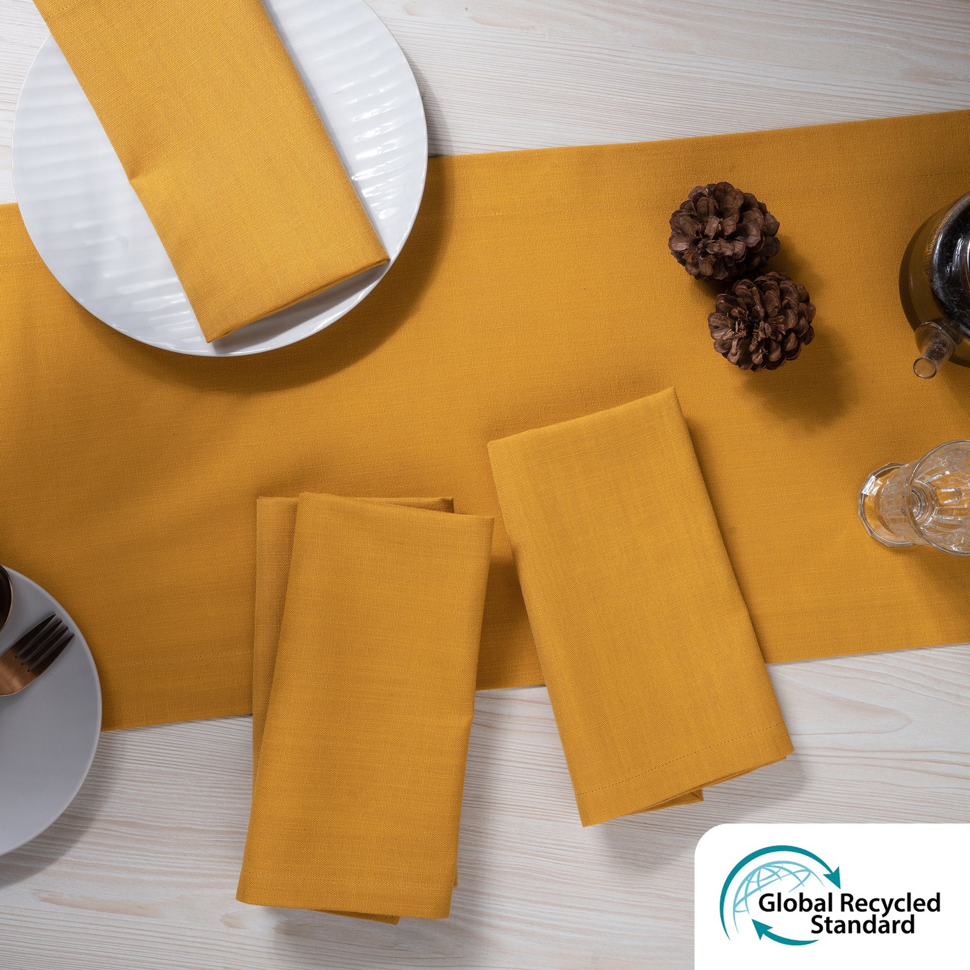 Mustard Faux Linen Napkins, Mitered Corner, 20 x 20 inch, 4 pcs