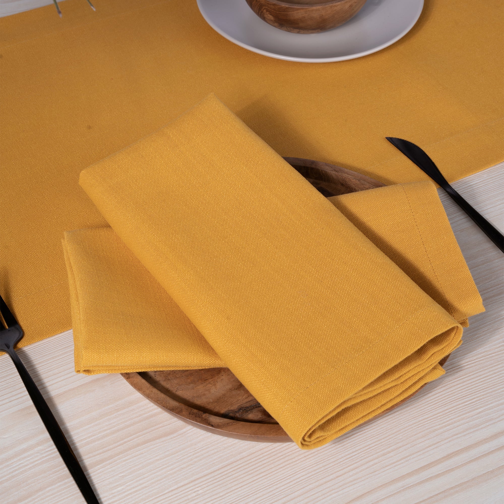 Mustard Faux Linen Napkins, Mitered Corner, 20 x 20 inch, 4 pcs