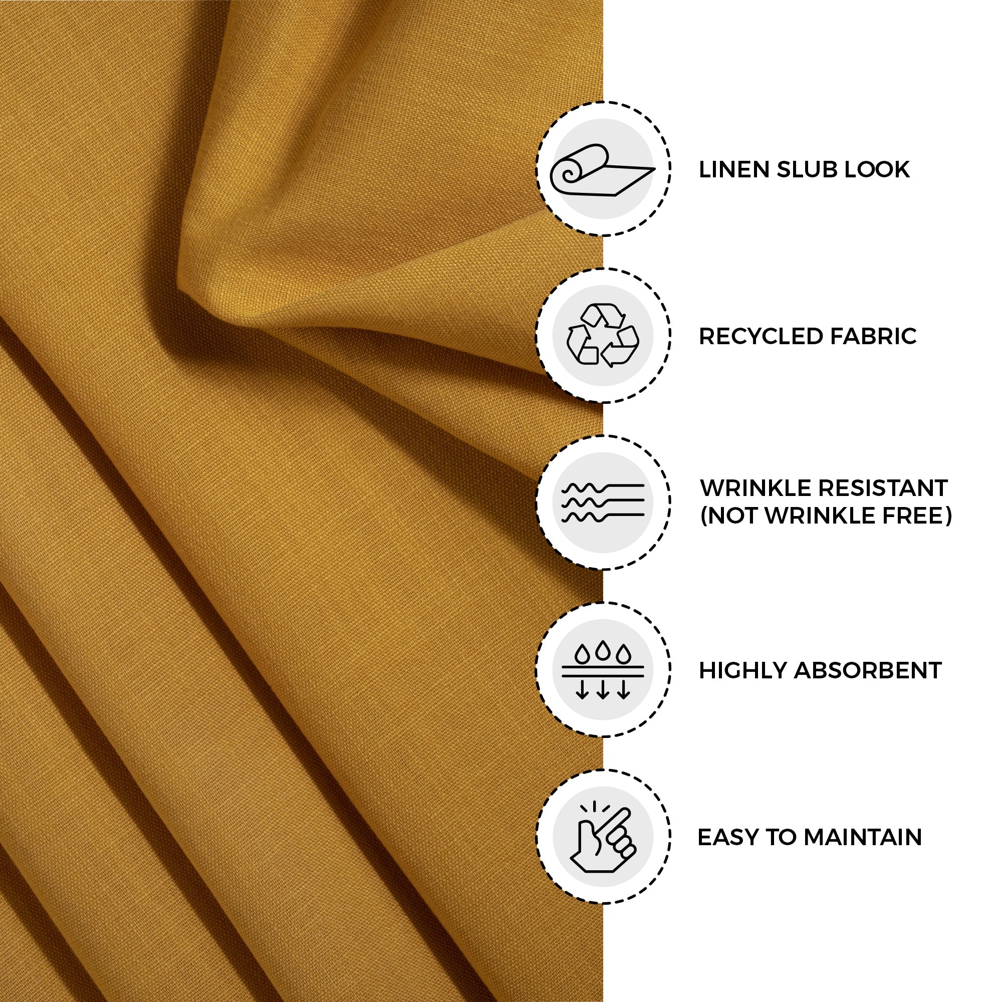 Mustard Faux Linen Placemats, Mitered Corner, 14 x 19 inch, 4 pcs