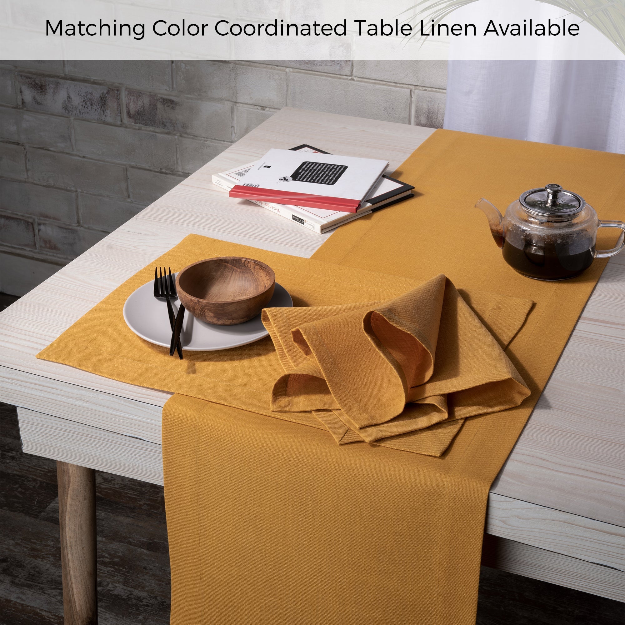 Mustard Faux Linen Placemats, Mitered Corner, 14 x 19 inch, 4 pcs