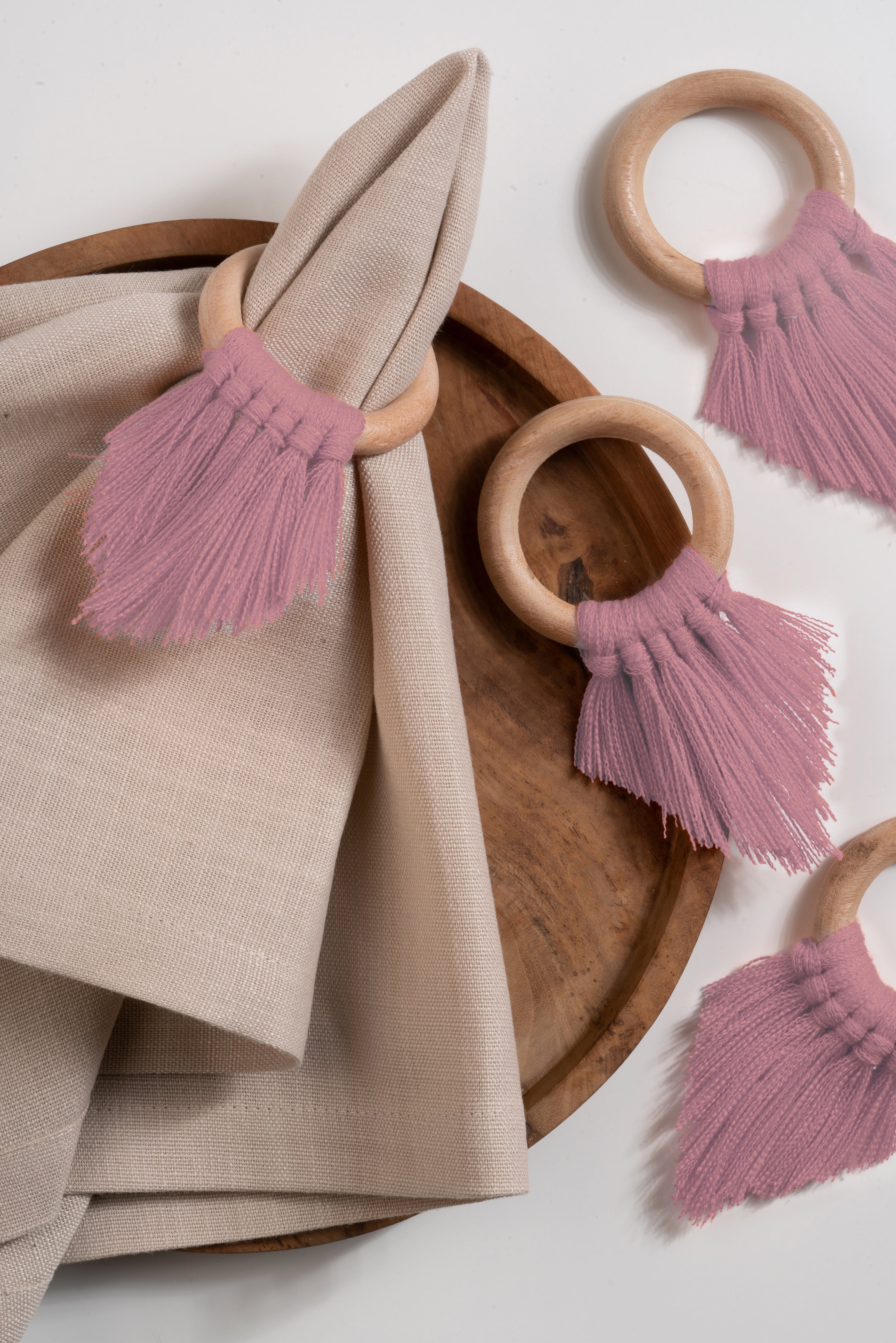 Dusty Pink Napkin Rings With Fringe